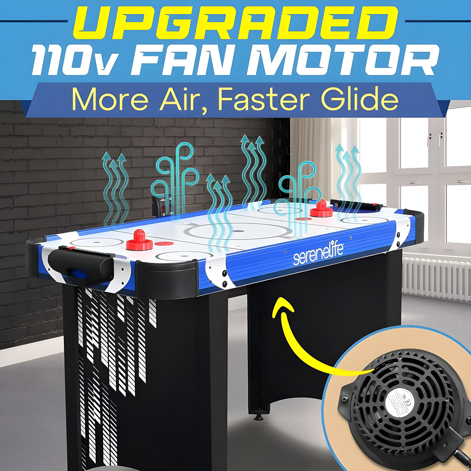 SereneLife 48" Air Hockey Game Table - Blue and Black
