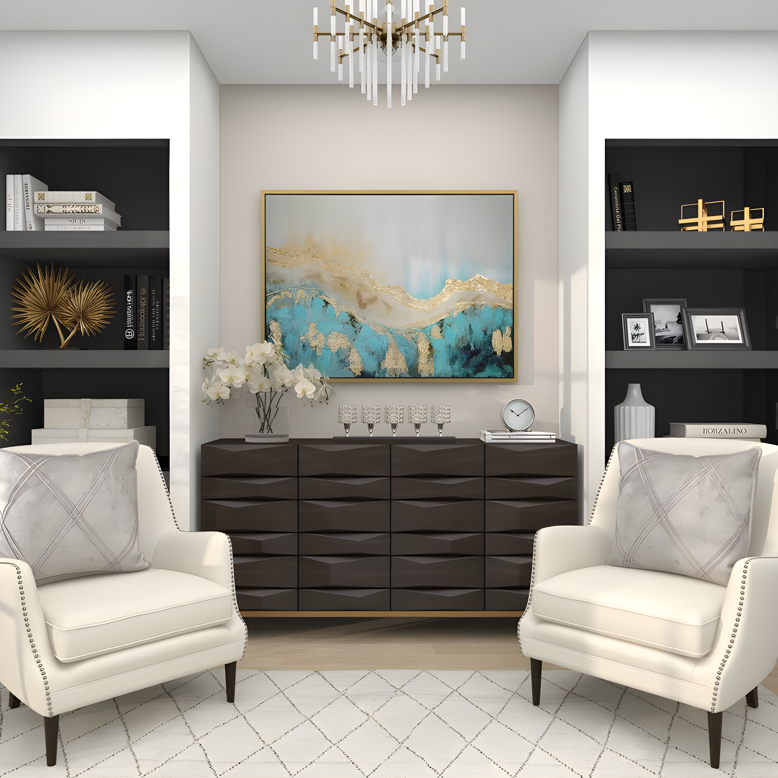 House of Hampton® Aluminum Metal Pillar 5 Crystal Sleeve Decorative Silver Candelabra