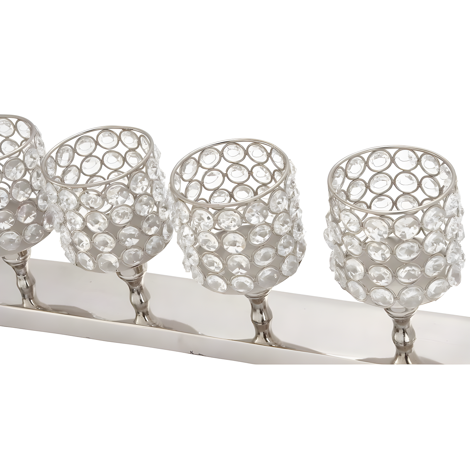 House of Hampton® Aluminum Metal Pillar 5 Crystal Sleeve Decorative Silver Candelabra