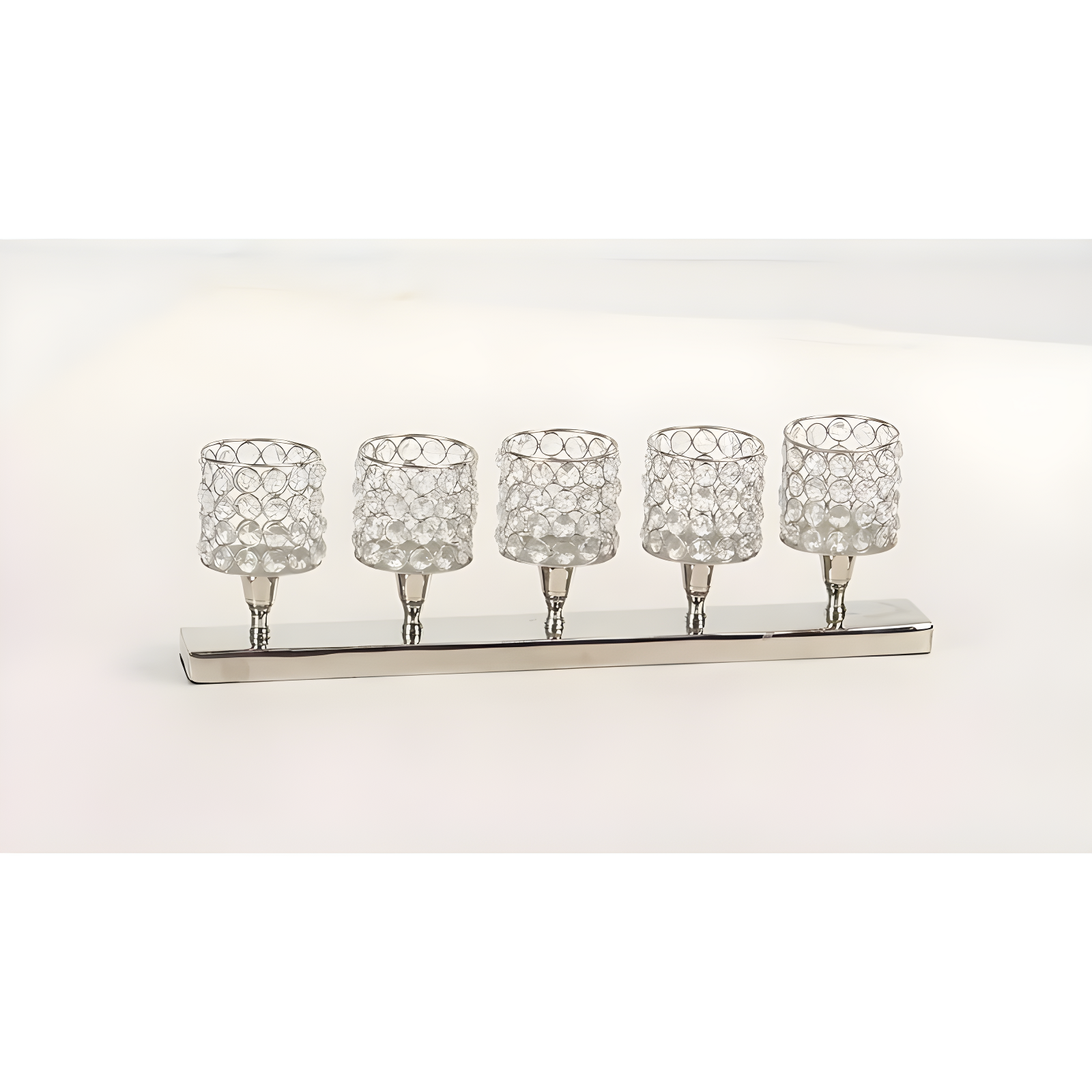 House of Hampton® Aluminum Metal Pillar 5 Crystal Sleeve Decorative Silver Candelabra