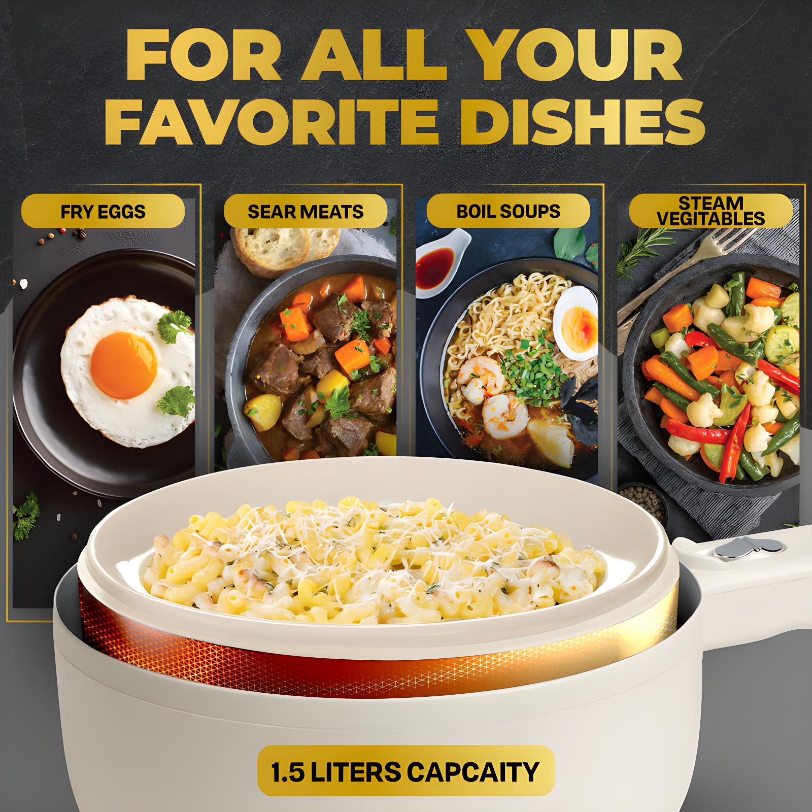 Ceramax Electric Hot Pot 1.5 Liters Nonstick Ceramic Skillet Pan Mini Cooker With Lid Steamer