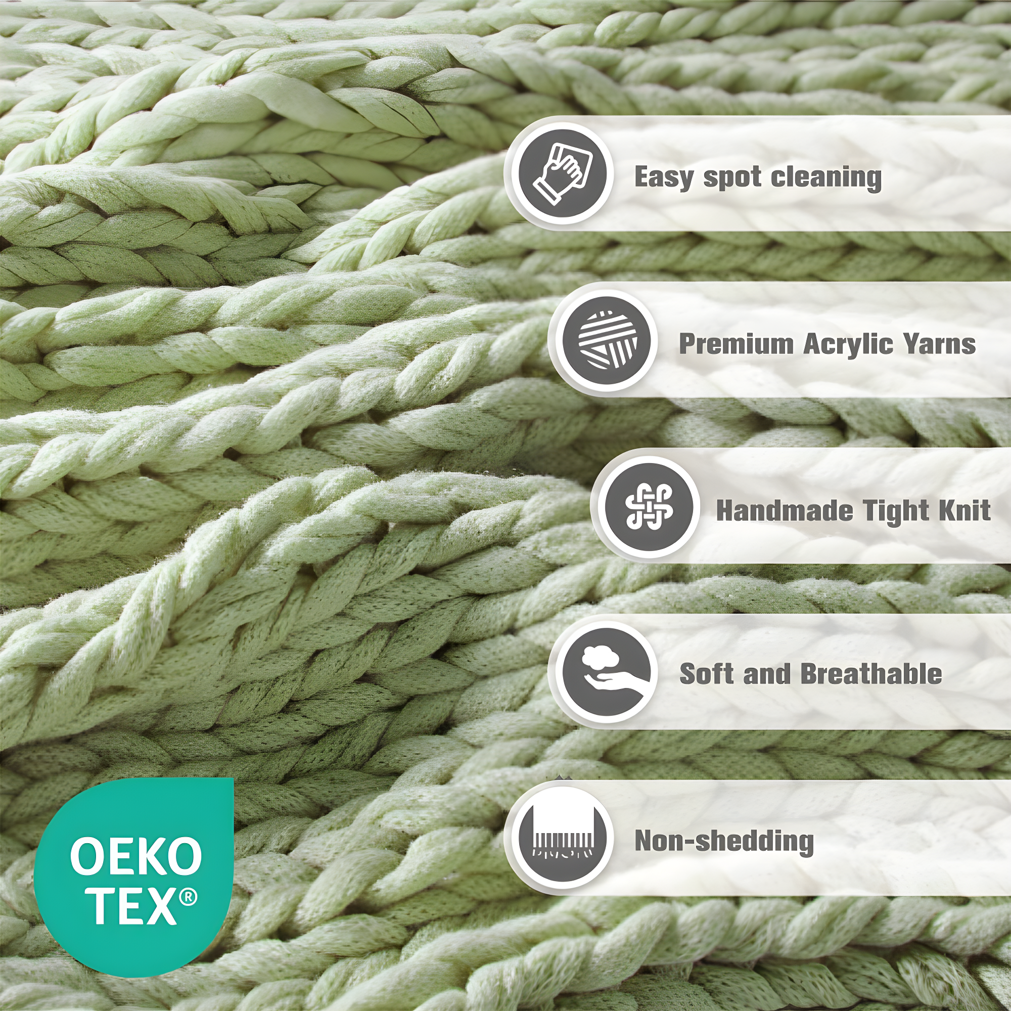 50"x60" Chunky Double Knit Handmade Throw Blanket Sage Green - Madison Park