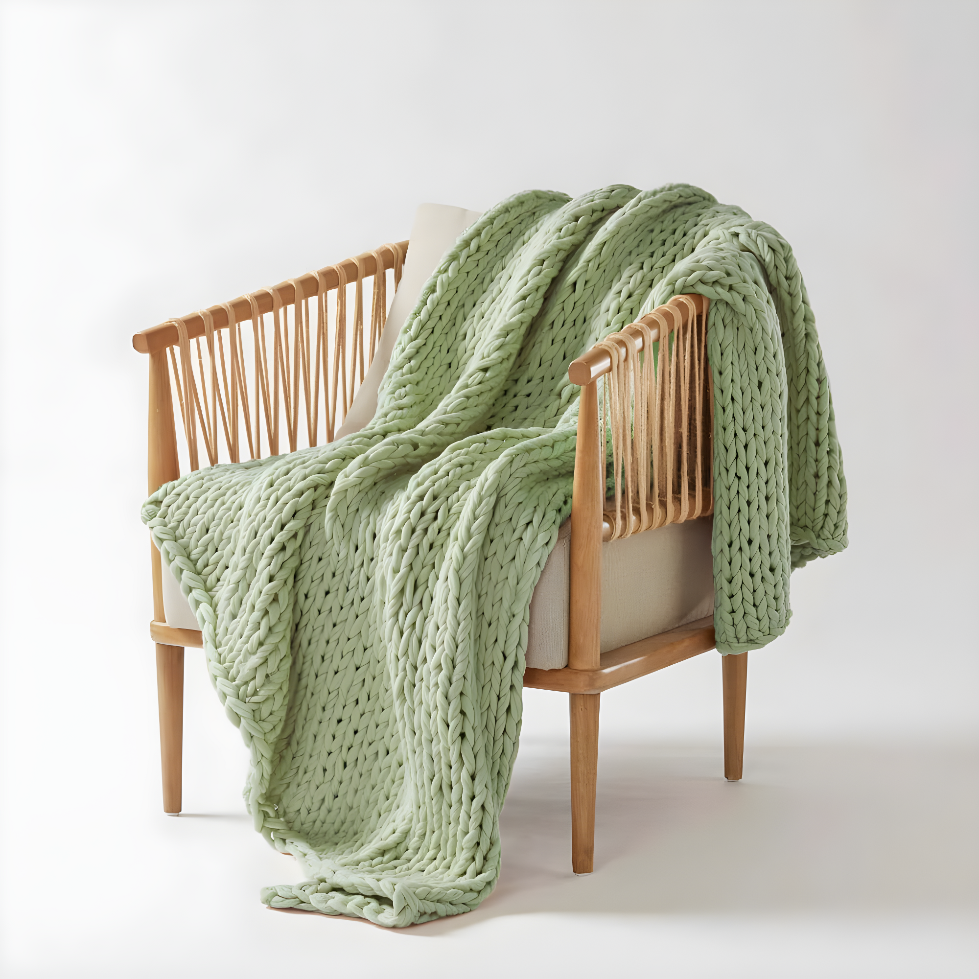 50"x60" Chunky Double Knit Handmade Throw Blanket Sage Green - Madison Park