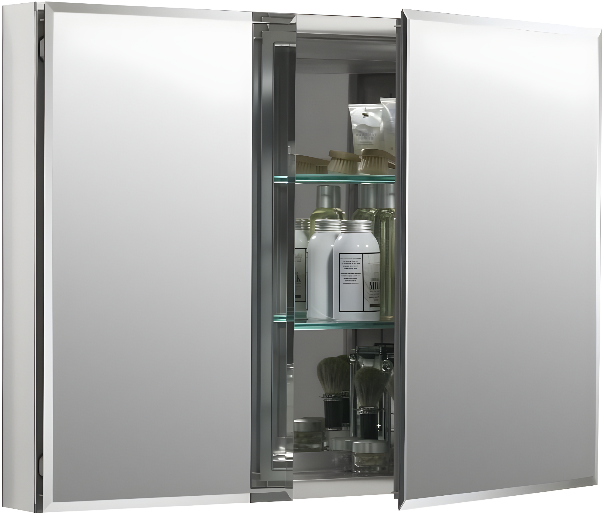 CLC Aluminum Two-Door Medicine Cabinet With Mirrored Doors, Beveled Edges