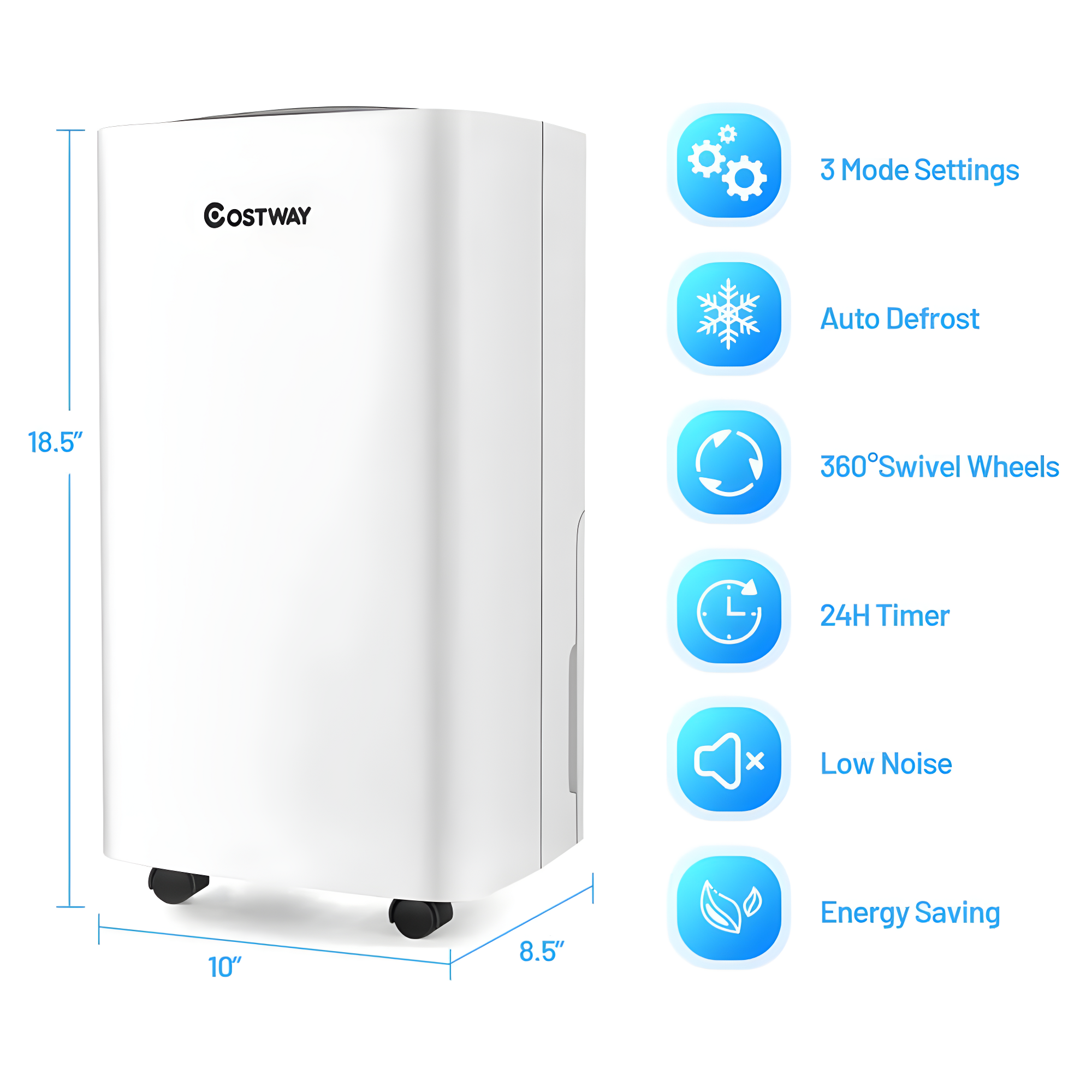 Costway 30-Pint Portable Dehumidifier 1,500 Sq. ft Coverage Area