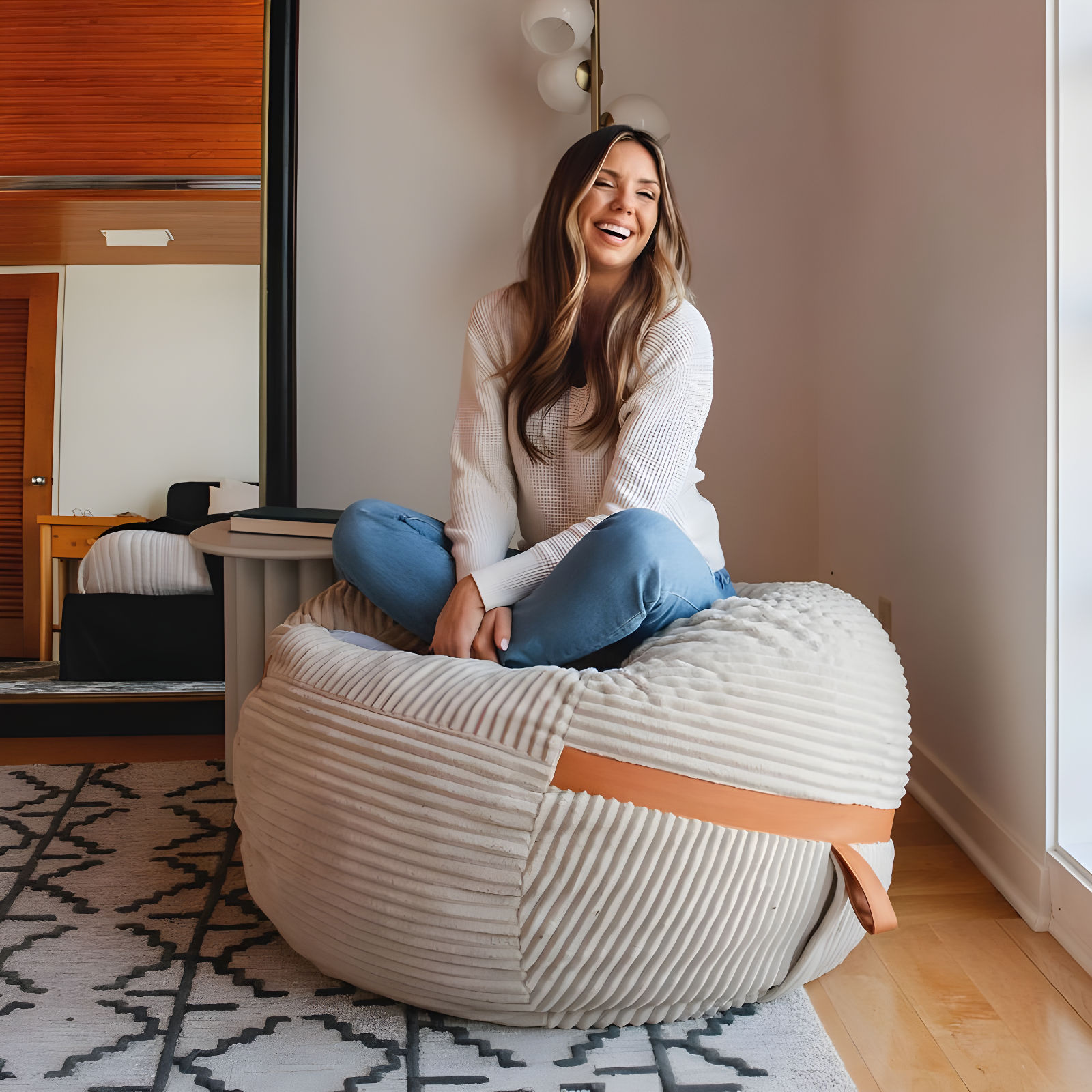 Big Joe Foam Filled Bean Bag Chair with Removable Cover, Corded Plush, Vegan Leather Accents, Medium to XXL Size
