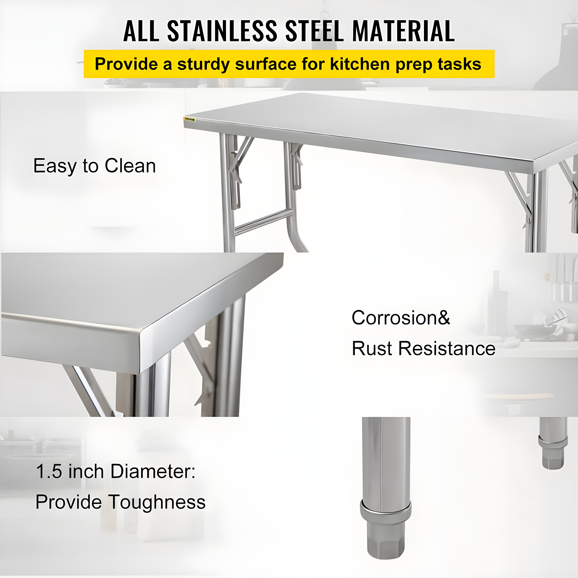 VEVOR VEVOR Stainless Steel 48'' L x 24'' W x 33.5'' H Adjustable Work Table