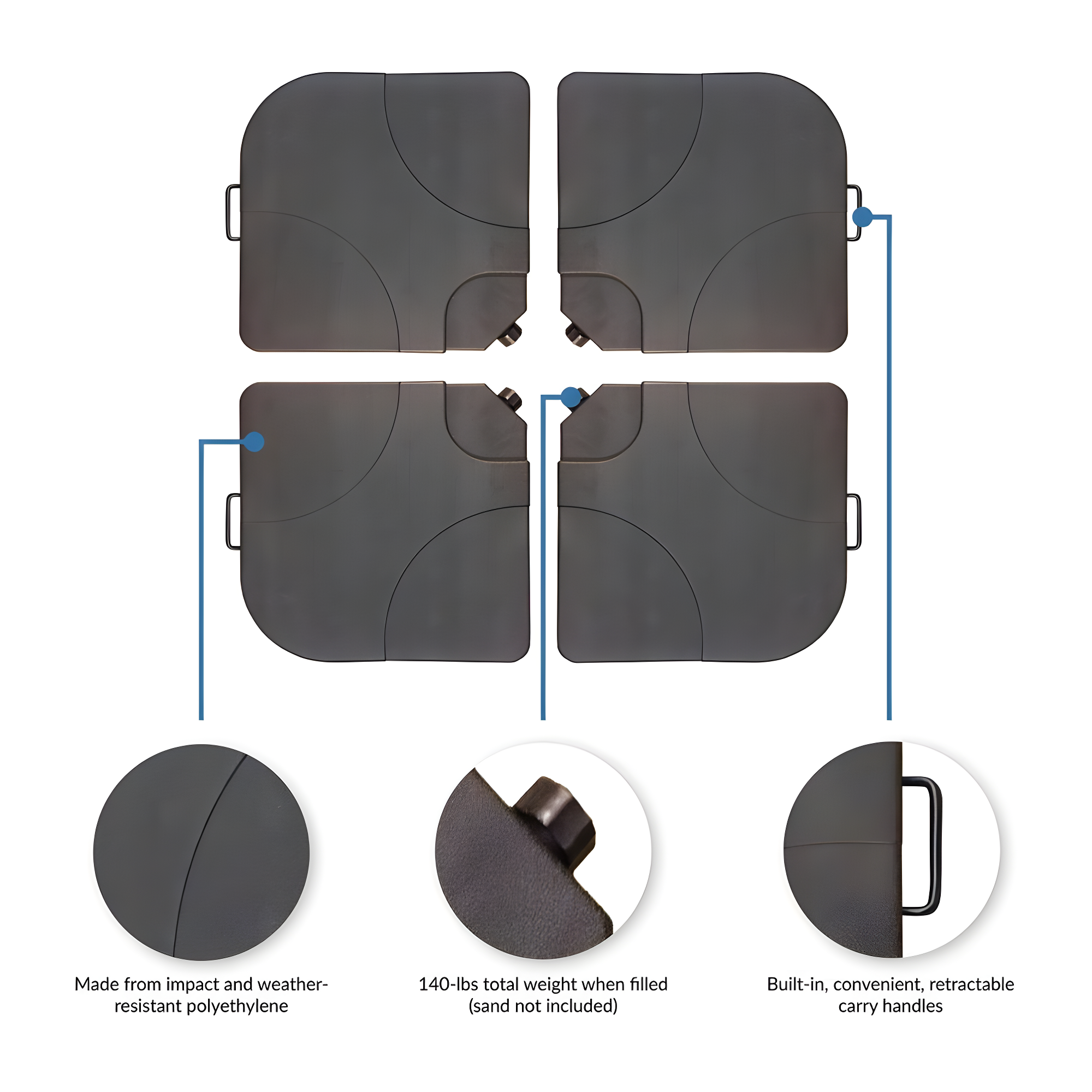 35-lb Resin Cross-Arm Umbrella Base Weights, Ebony, Set of 4