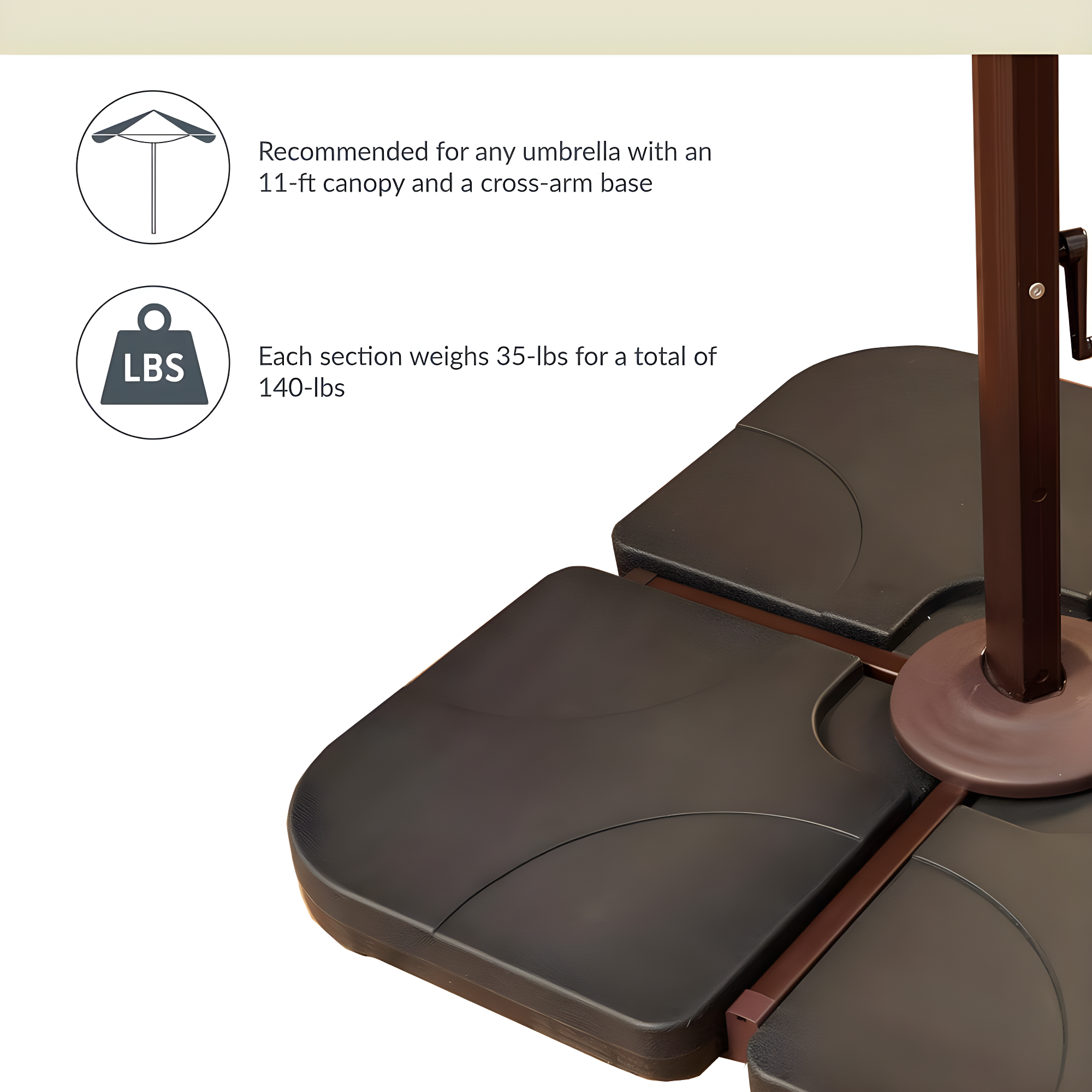 35-lb Resin Cross-Arm Umbrella Base Weights, Ebony, Set of 4