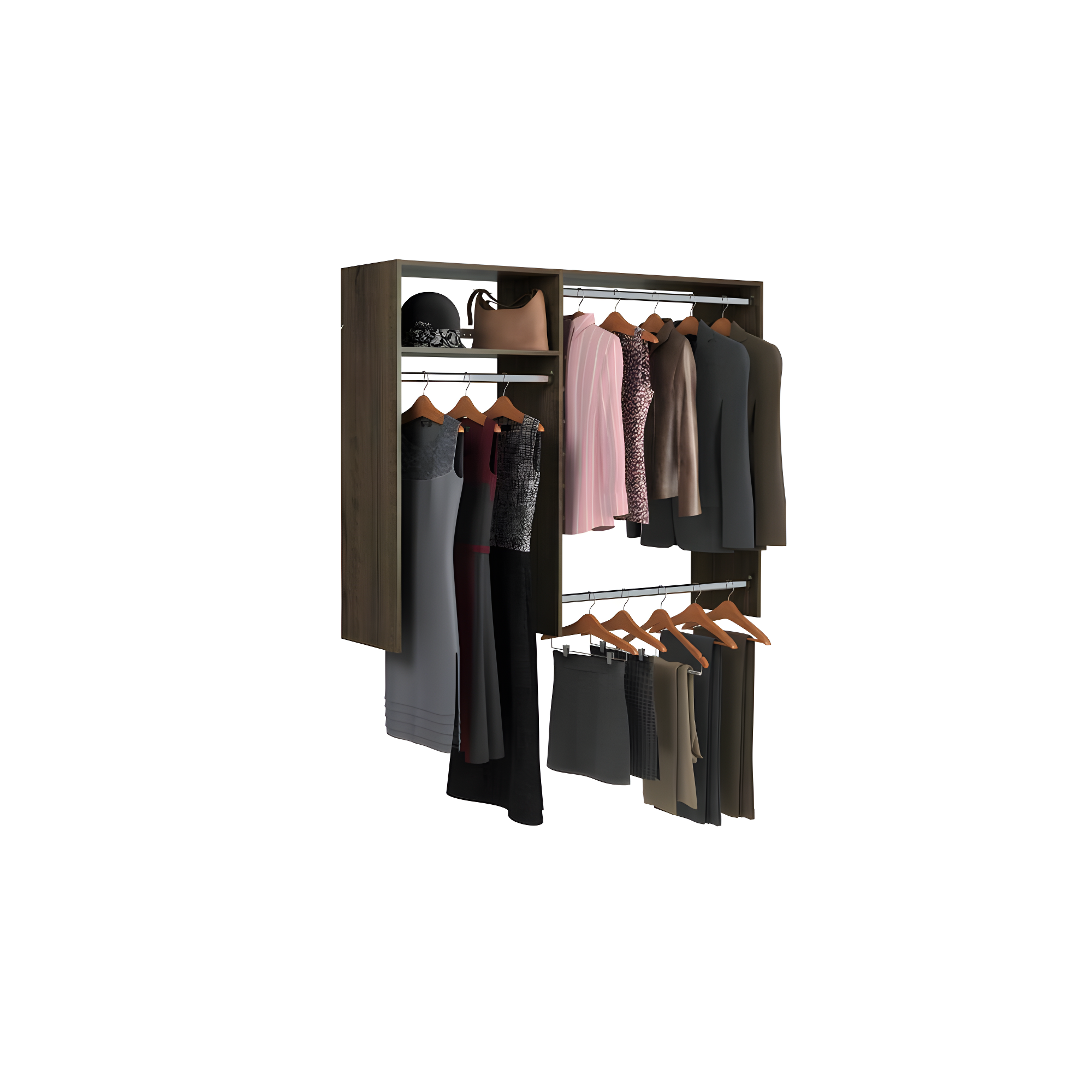 Easy Track Hanging Closet Organizer Rack, Brown