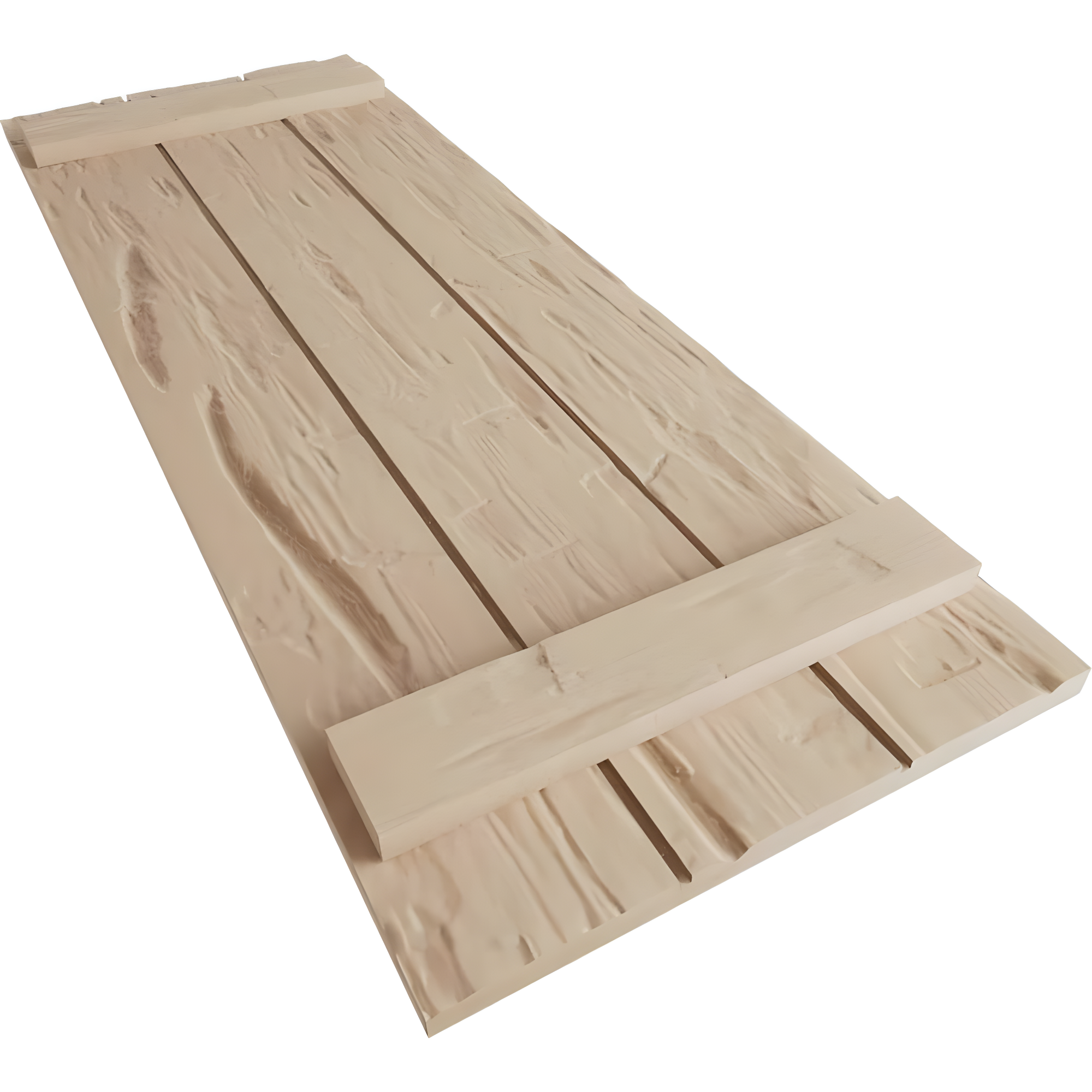Ekena Millwork 16 1/2"W x 38"H Rustic Three Board Joined Board-n-Batten Hand Hewn Faux Wood Shutters (Per Pair), Primed Tan