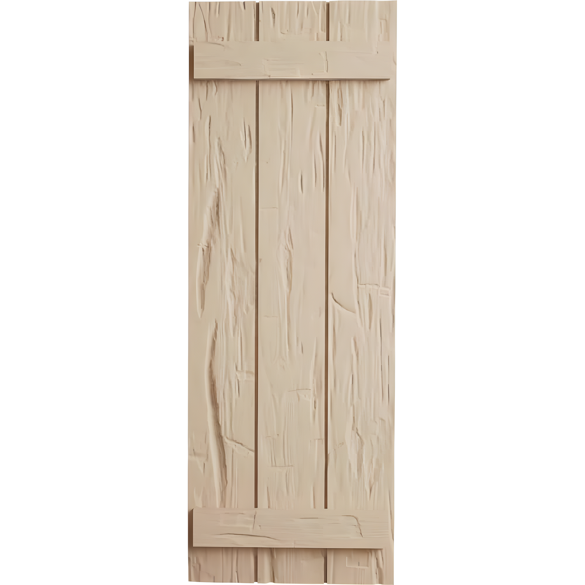 Ekena Millwork 16 1/2"W x 38"H Rustic Three Board Joined Board-n-Batten Hand Hewn Faux Wood Shutters (Per Pair), Primed Tan