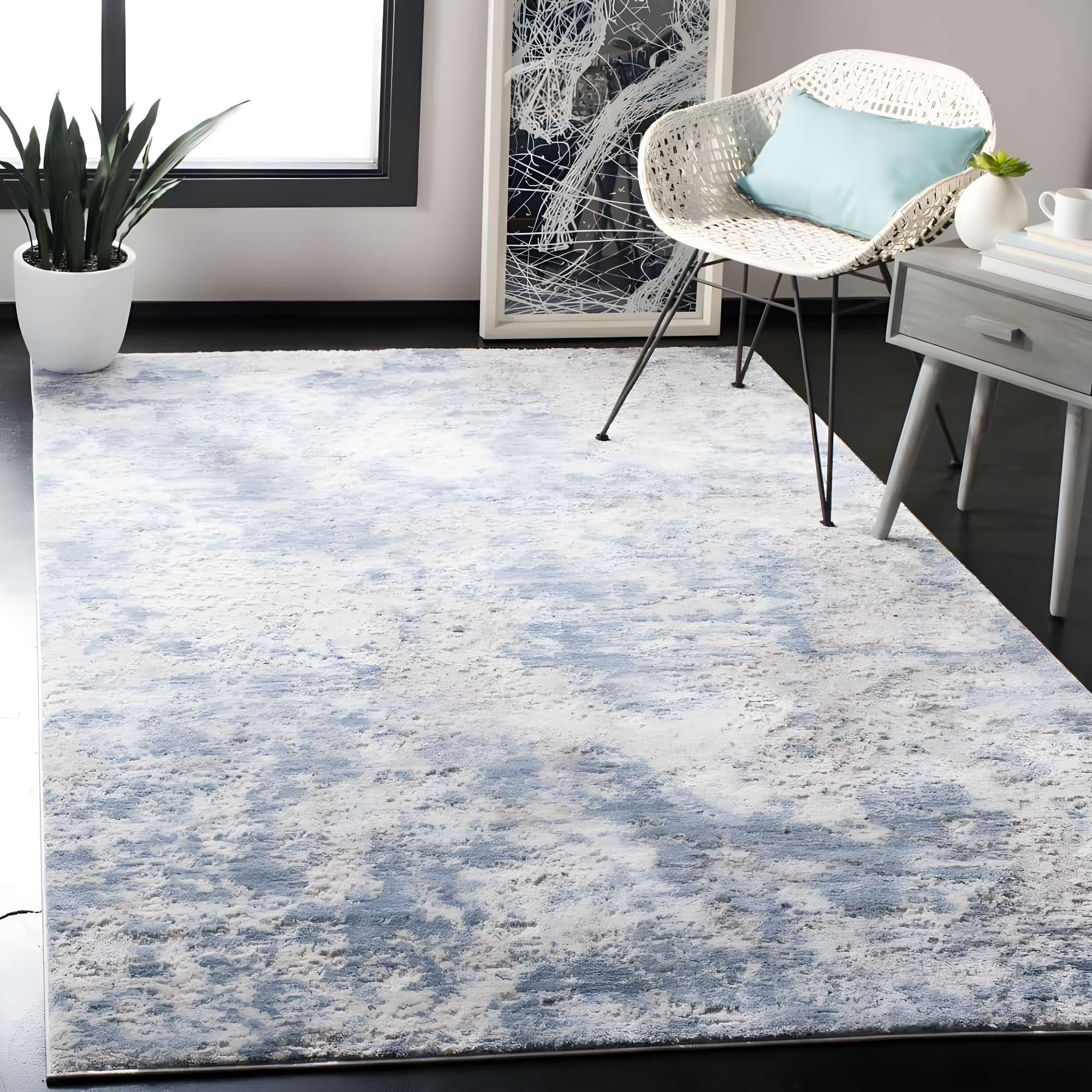 Amelia 700 ALA705 Machine Made Loomed Area Rug - Grey/Blue - 6'-0" x 9'-0" - Safavieh