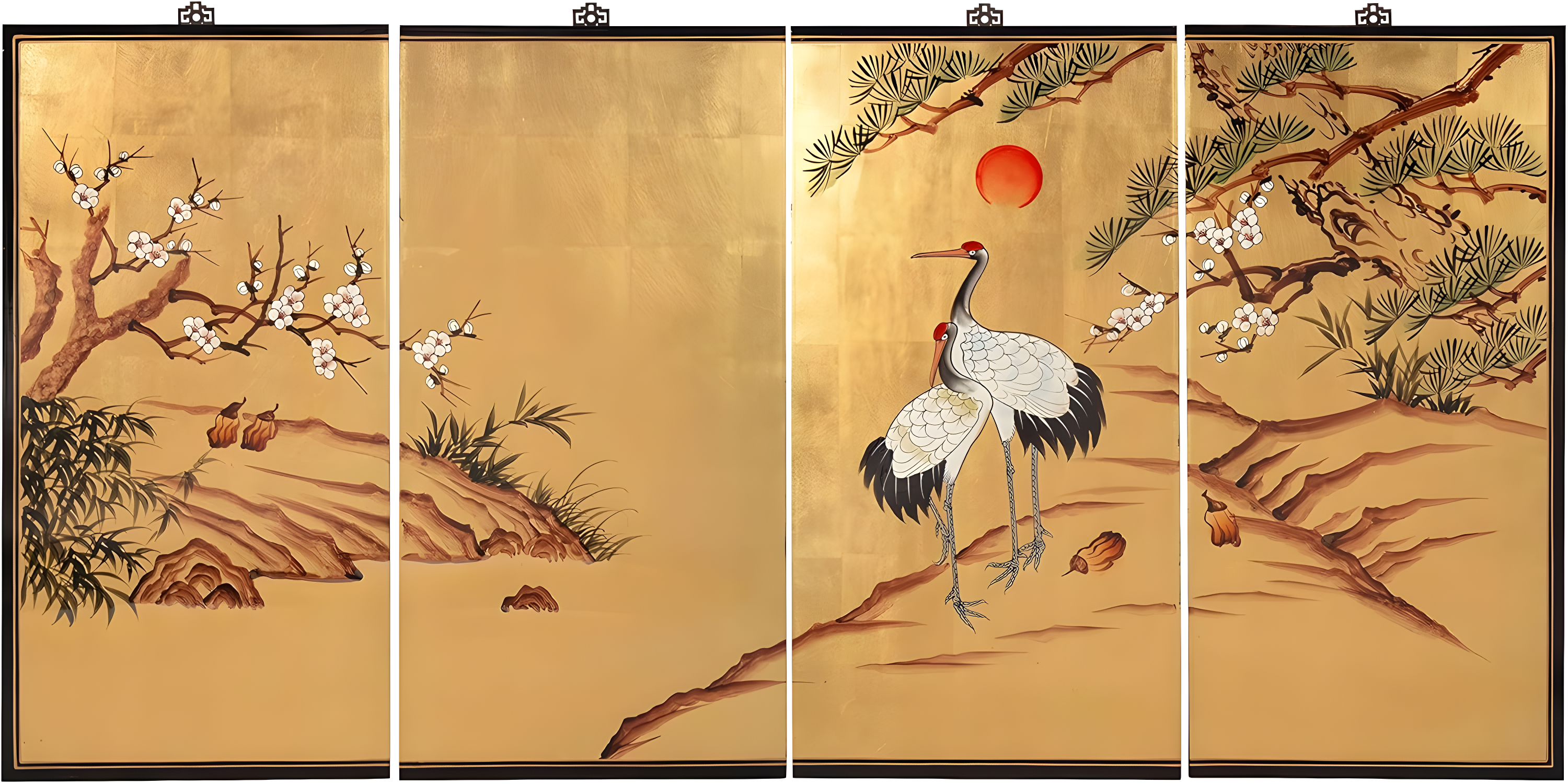 Oriental Furniture 36" H x 72" W 4 - Piece Wall Décor