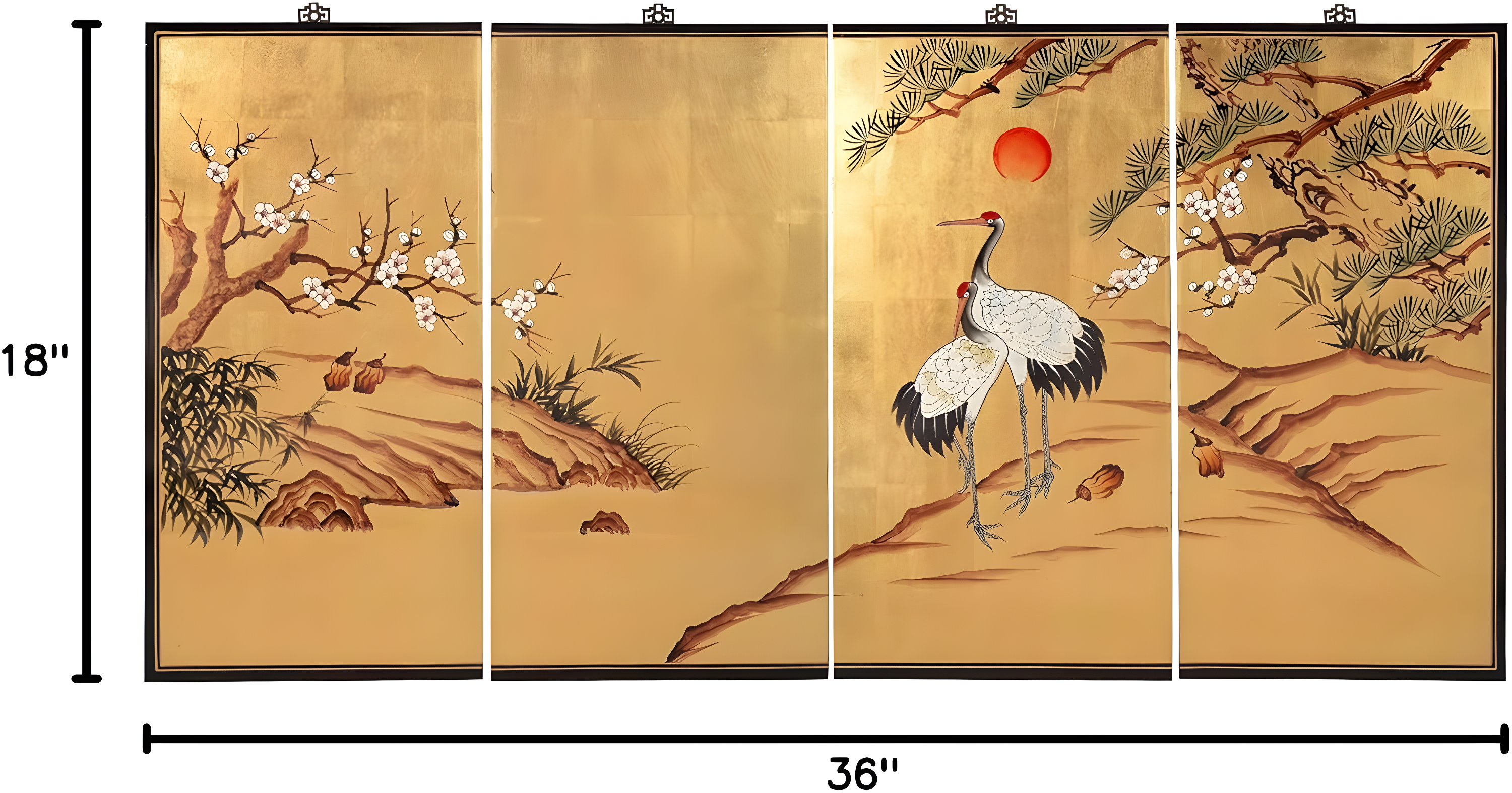 Oriental Furniture 36" H x 72" W 4 - Piece Wall Décor