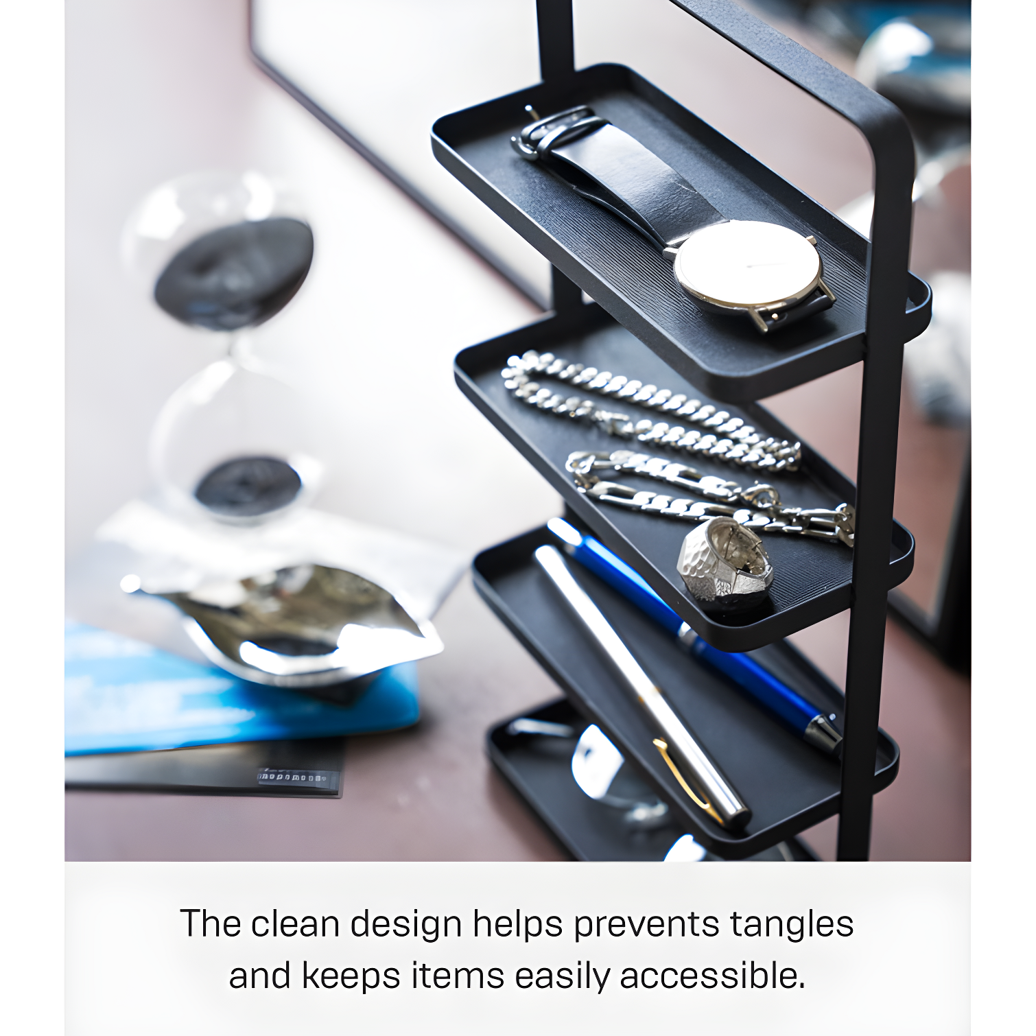 Tower Yamazaki Home 4-Tier Accessory Tray, Jewelry Holder & Storage Organizer, Steel, Handle