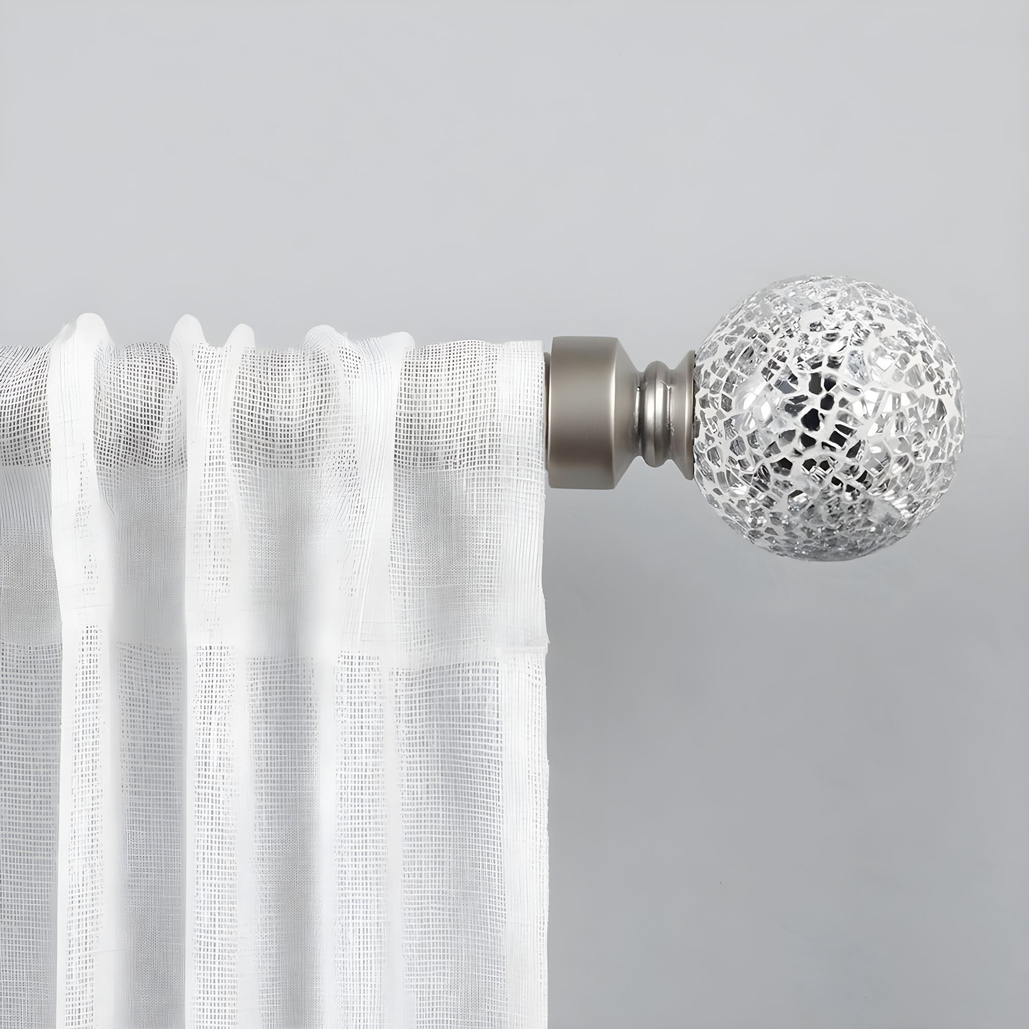 Exclusive Home 66"-120" White Mosaic Curtain Rod - Matte Silver: Adjustable Iron Rod, Ball Finial, 25lb Capacity