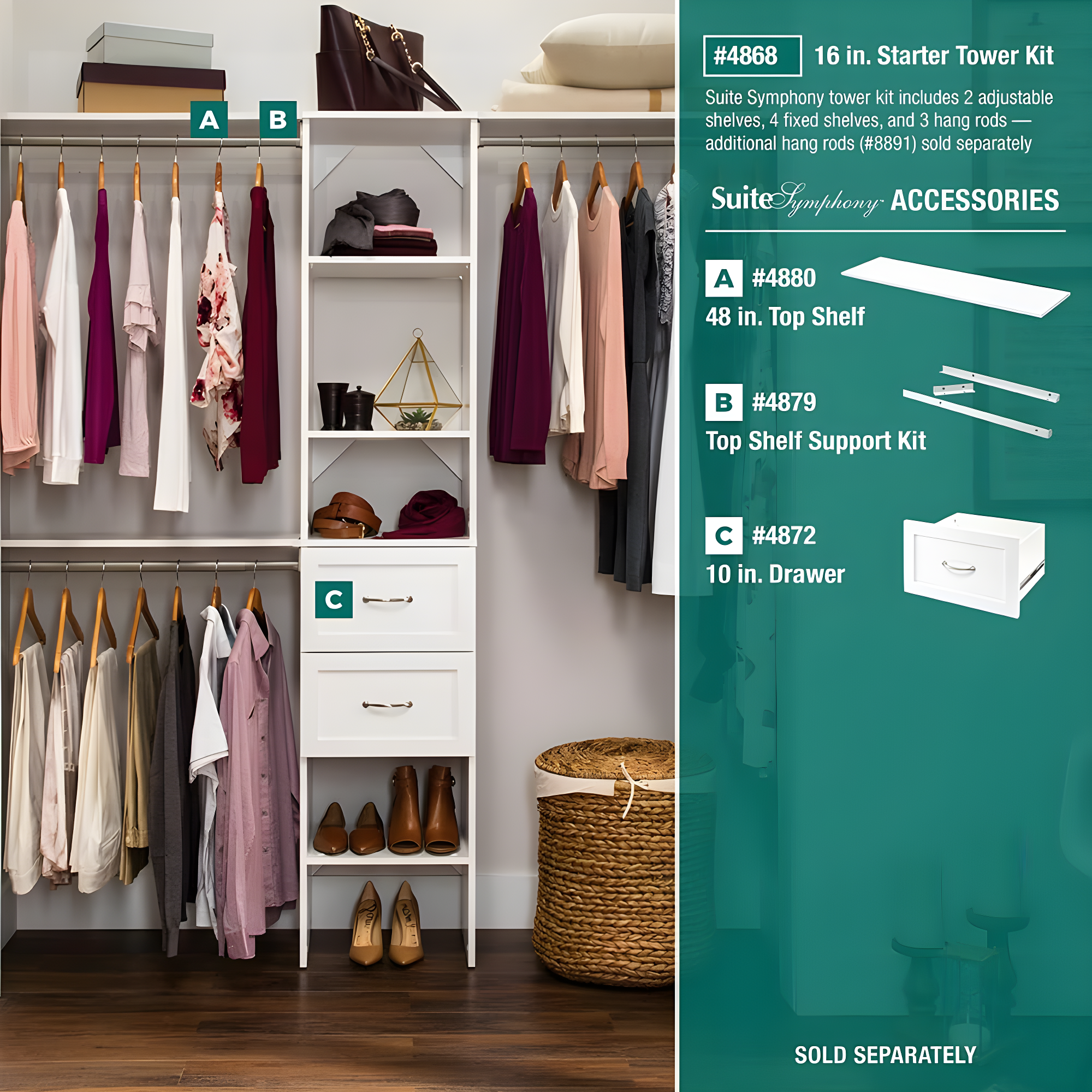 SuiteSymphony 77" to 113" Closet System Starter Kit