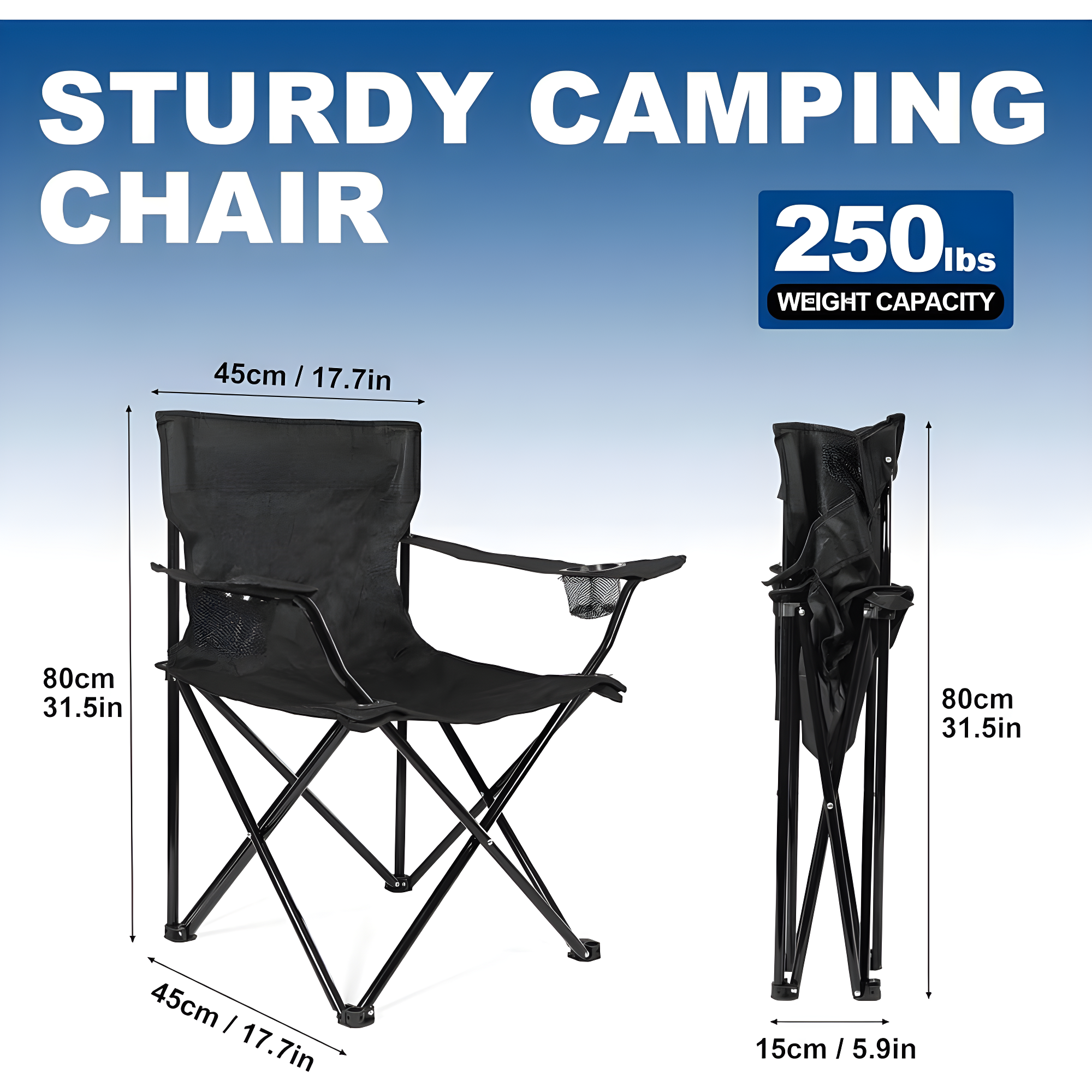 2 Pack Lightweight Camping Chairs for Adults & Teens, 250LBS Capacity Foldable Portable Chairs with Carry Bag, Compact Design for Camping, Beach, Picnics, and Outdoor Events