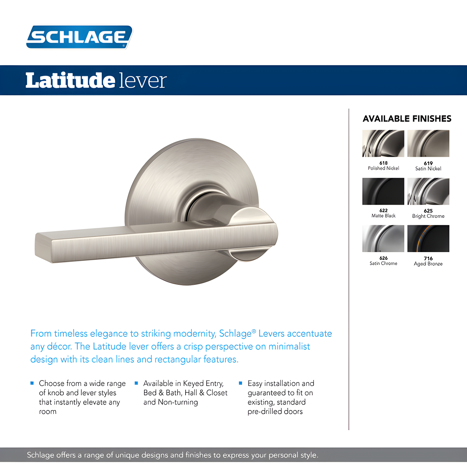 Latitude Lever Bed and Bath Door Lock