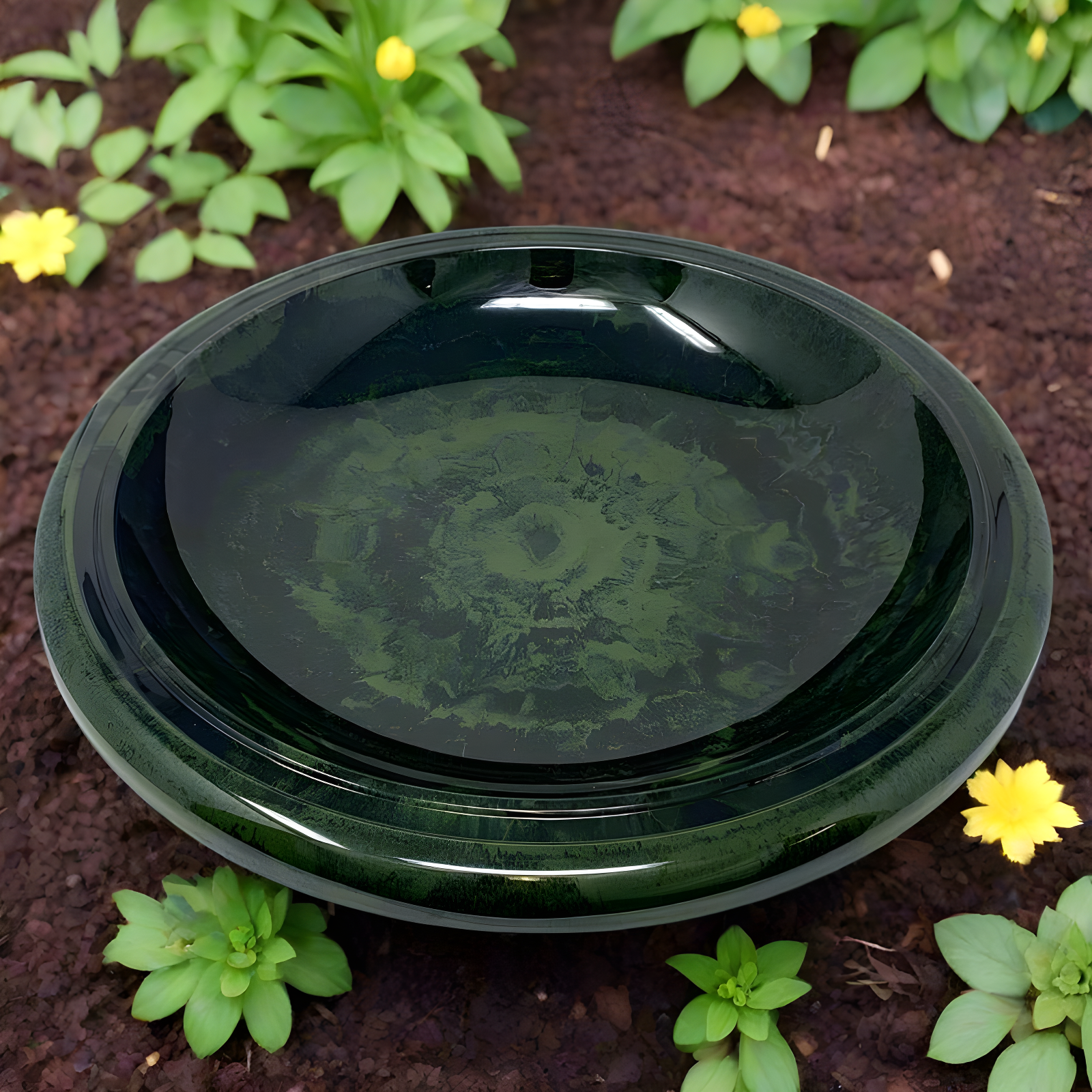Tierra Garden Birds 19" D Hunter Green Fiber Clay Birdbath Bowl