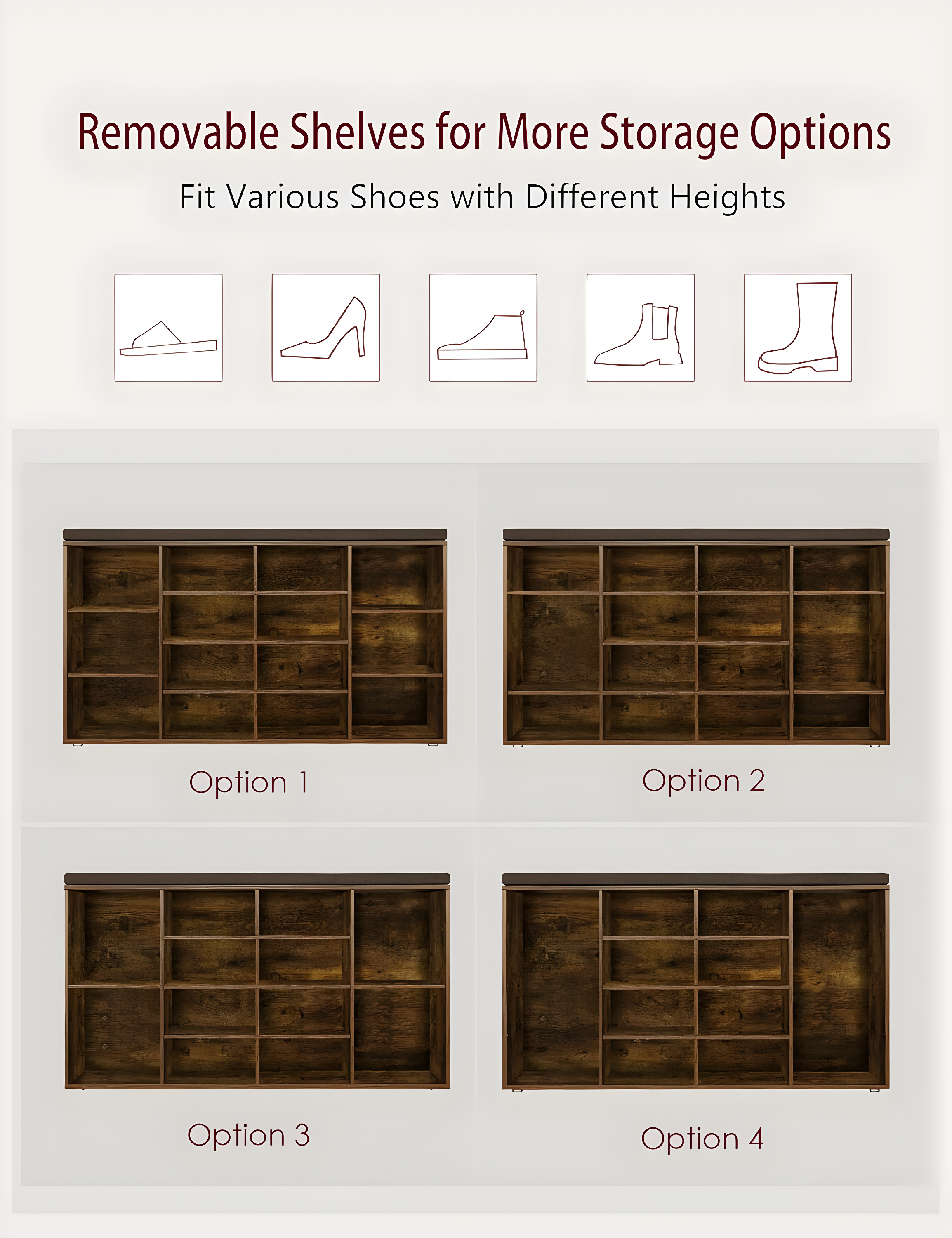 Shoe Organizer for Entryway, Storage Bench with Cushion