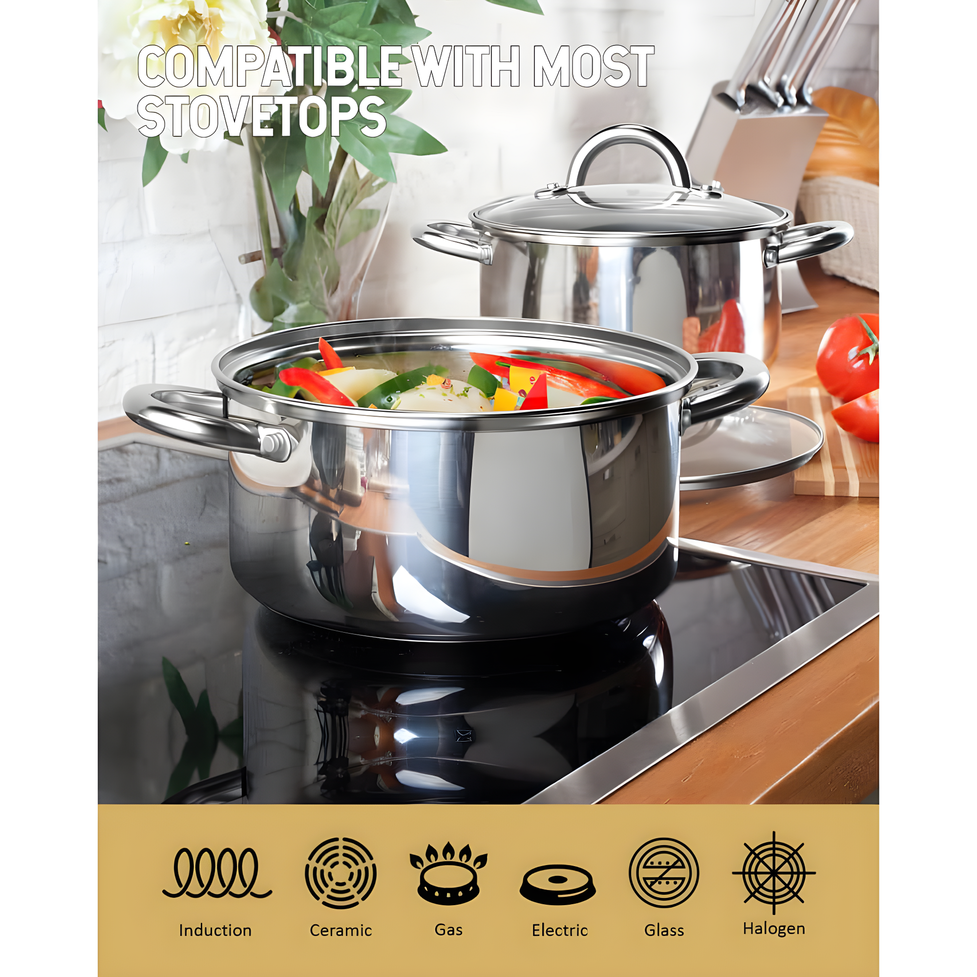 Cook N Home Cook N Home Kitchen Cookware Sets, 12-Piece Basic Stainless Steel Pots and Pans, Silver