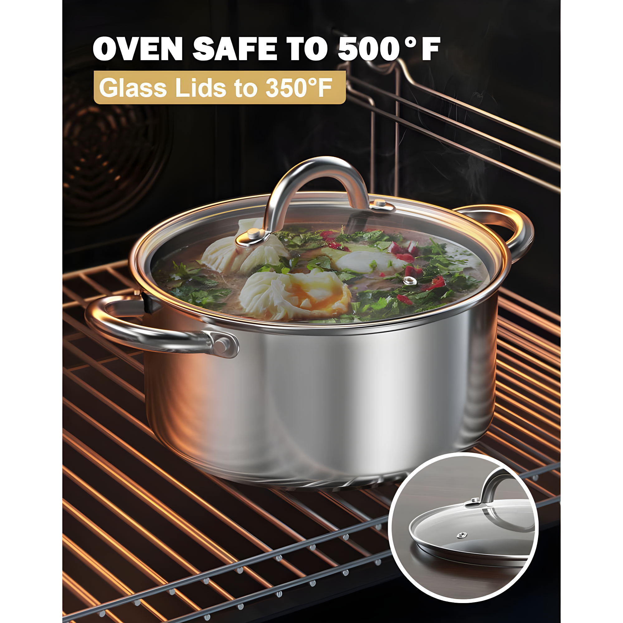 Cook N Home Cook N Home Kitchen Cookware Sets, 12-Piece Basic Stainless Steel Pots and Pans, Silver