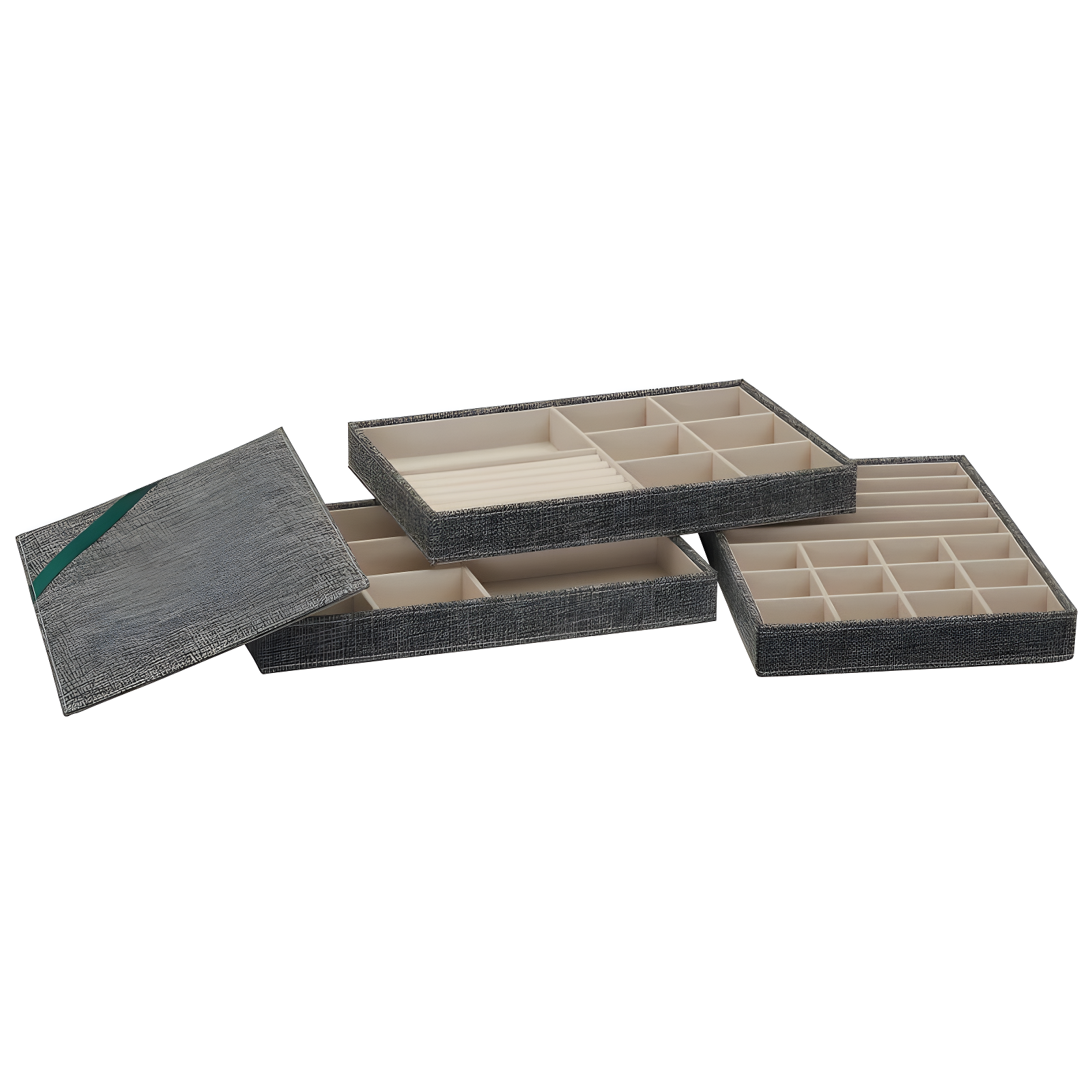 Household Essentials 3pc Stacking Jewelry Trays Graphite Linen: Stackable Jewelry Organizer & Storage, Gray, Adult Use
