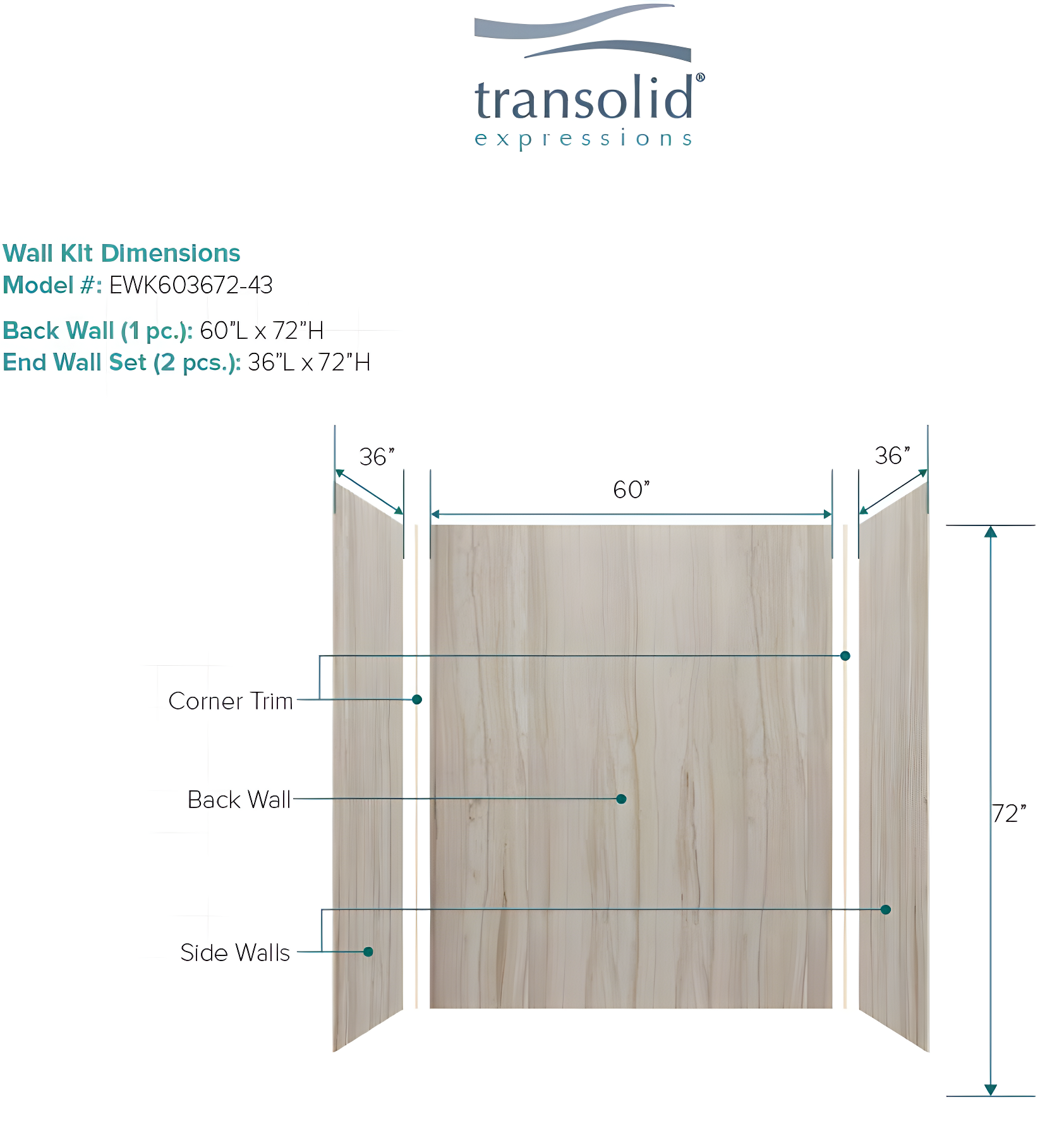 Transolid Expressions 60'' W 36'' D 72'' H Glue Up Solid Surface Wall