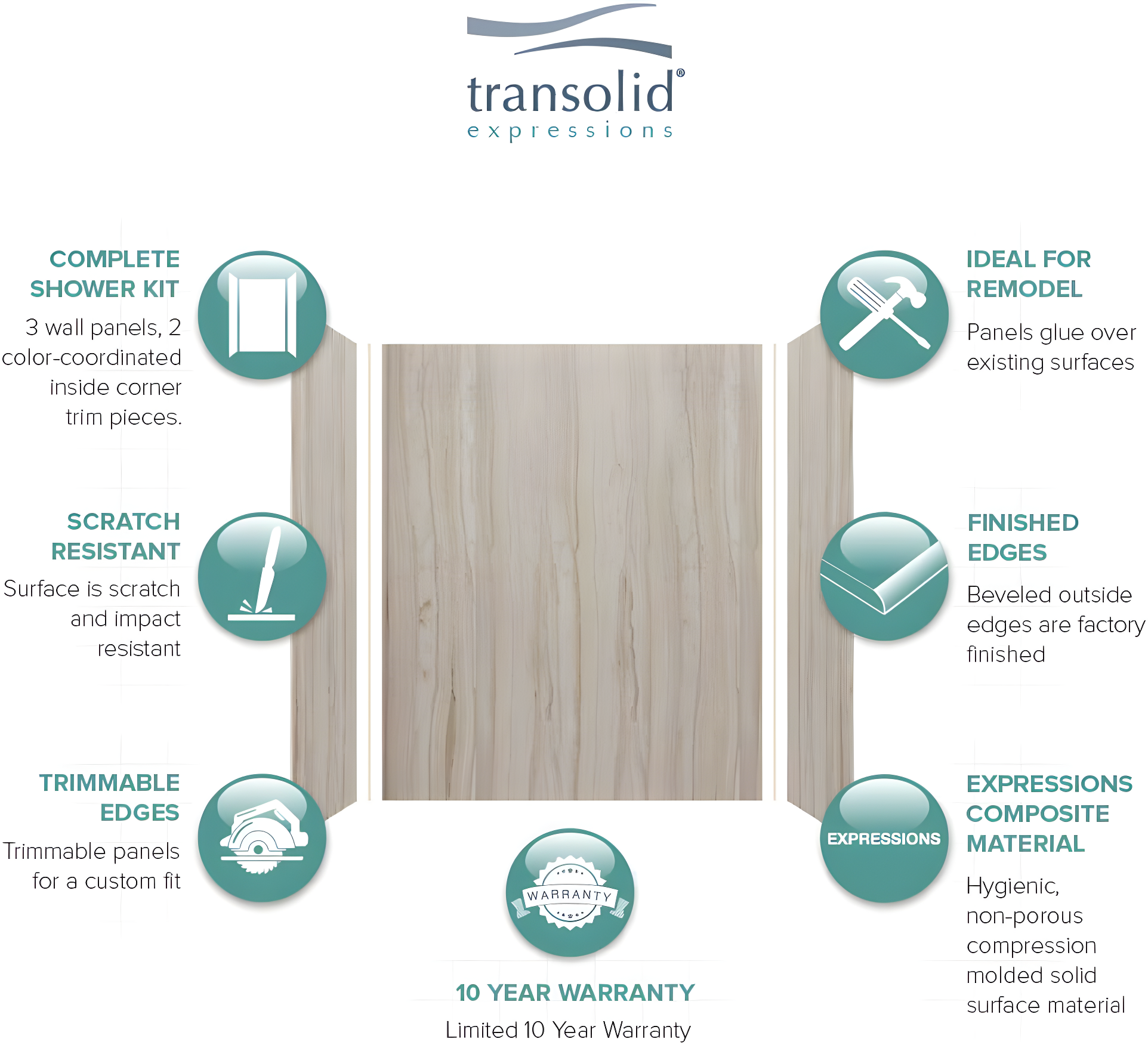 Transolid Expressions 60'' W 36'' D 72'' H Glue Up Solid Surface Wall