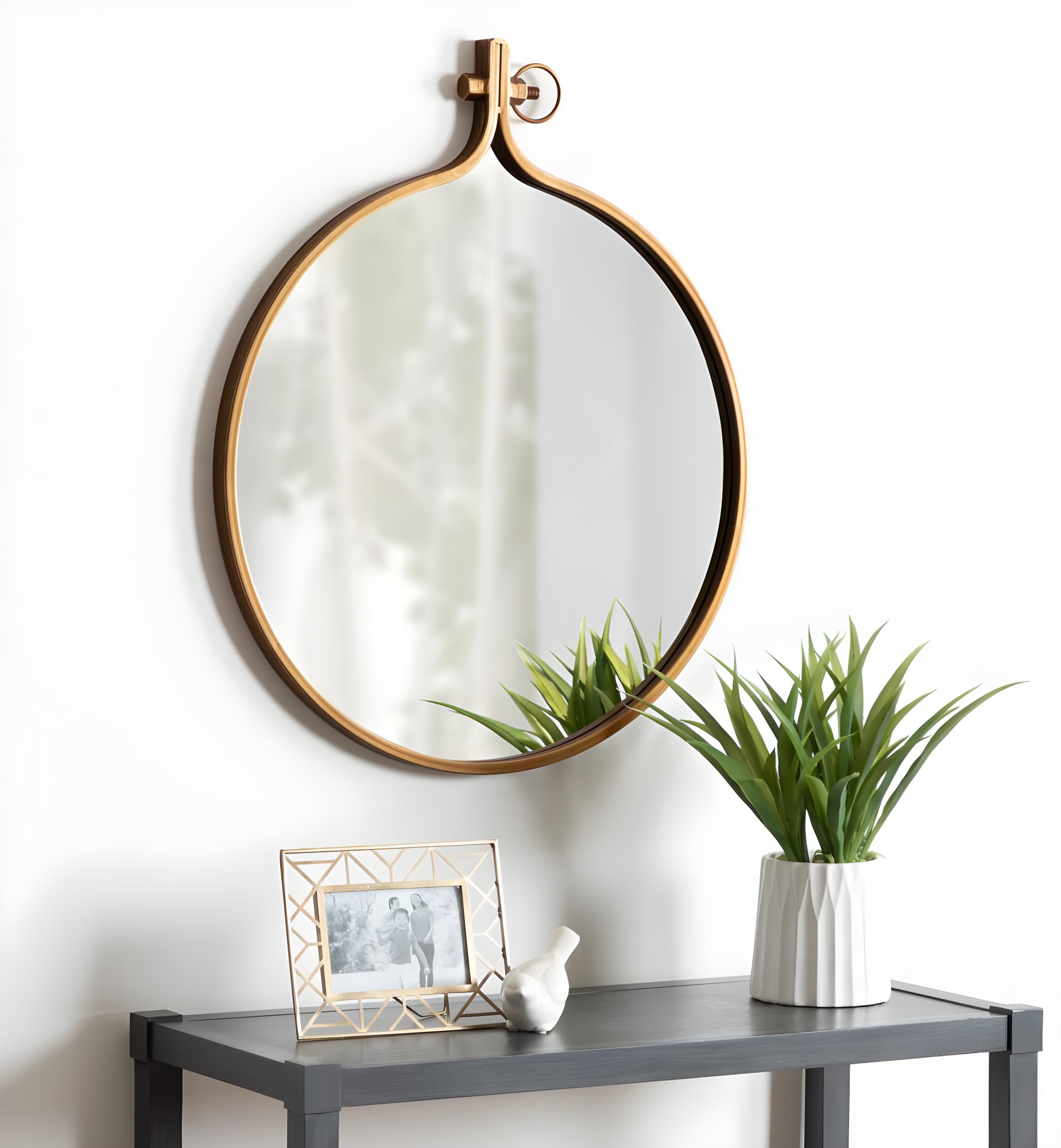 Kate and Laurel Yitro Round Industrial Modern Metal Framed Wall Mirror, 23.5x28.5, Gold