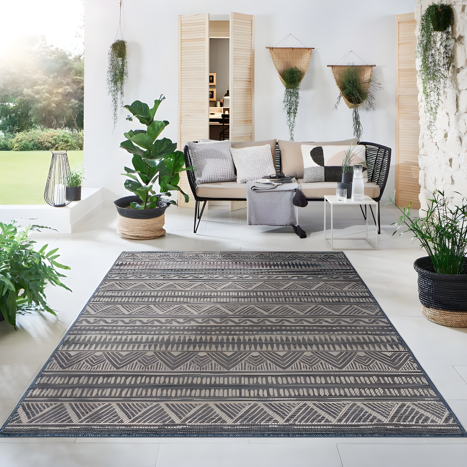 World Rug Gallery Bohemian Geometric Indoor/Outdoor Area Rug - Blue 5' x 7'