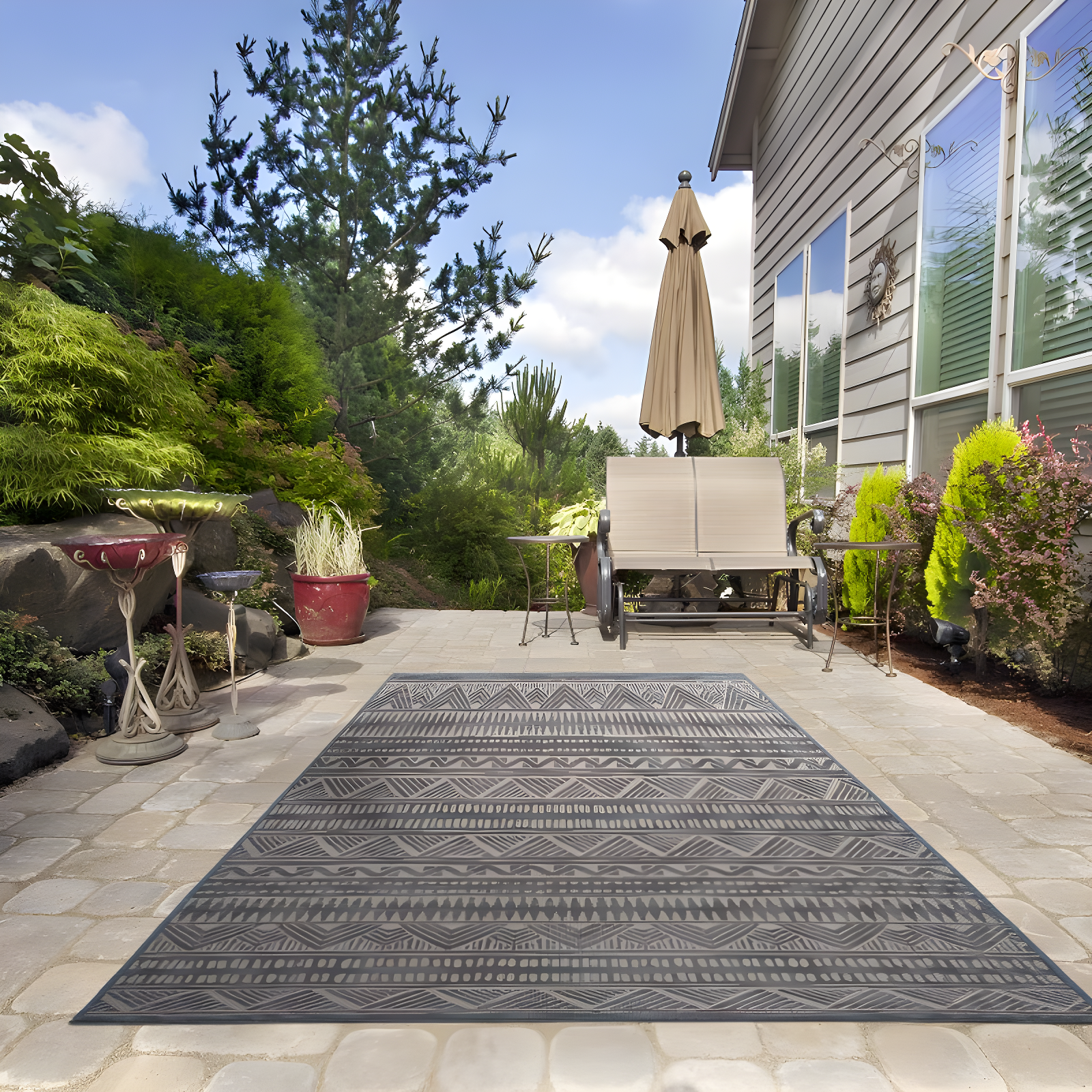 World Rug Gallery Bohemian Geometric Indoor/Outdoor Area Rug - Blue 5' x 7'