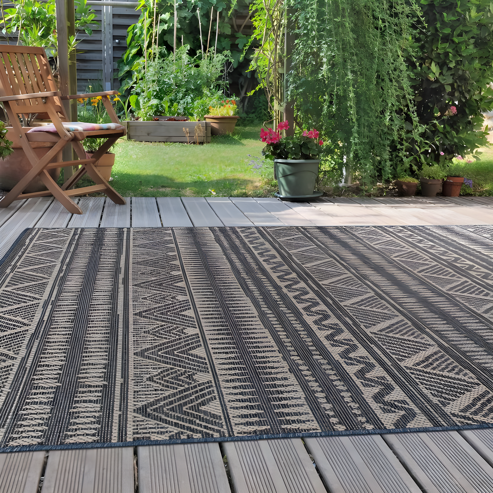World Rug Gallery Bohemian Geometric Indoor/Outdoor Area Rug - Blue 5' x 7'