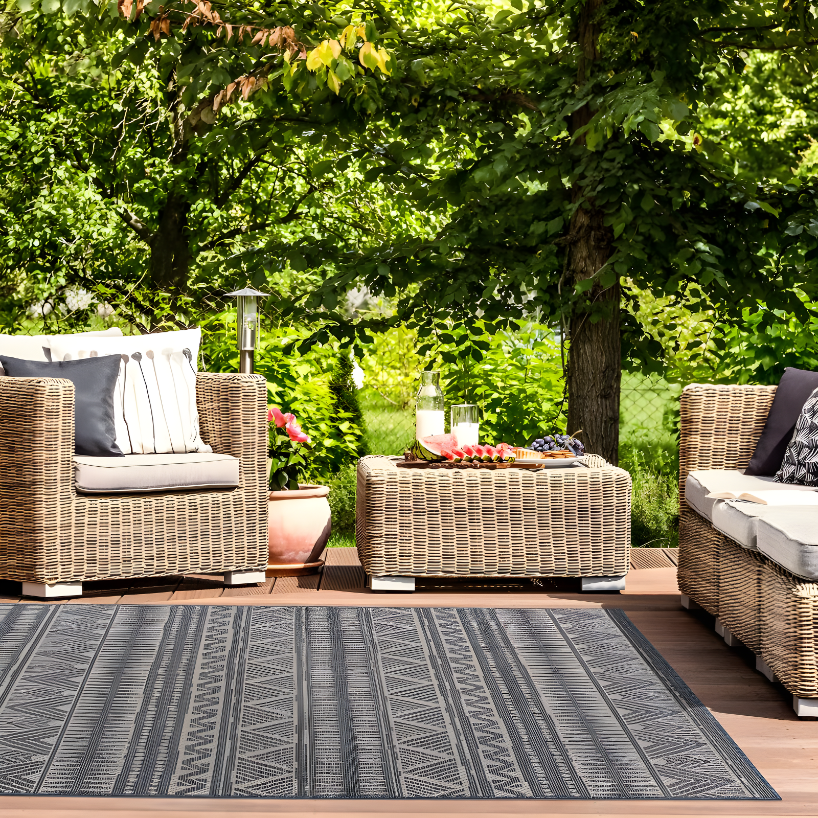 World Rug Gallery Bohemian Geometric Indoor/Outdoor Area Rug - Blue 5' x 7'