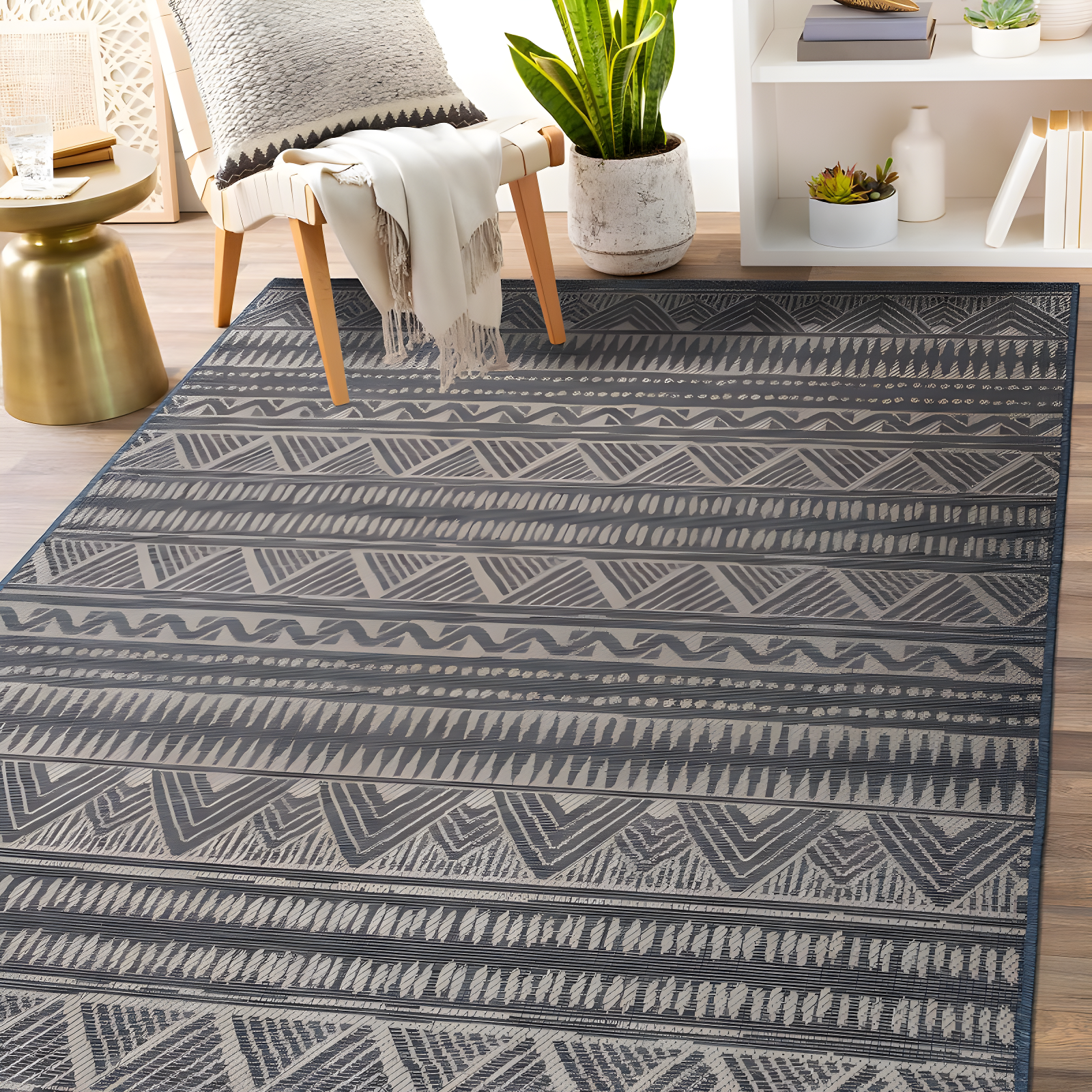 World Rug Gallery Bohemian Geometric Indoor/Outdoor Area Rug - Blue 5' x 7'