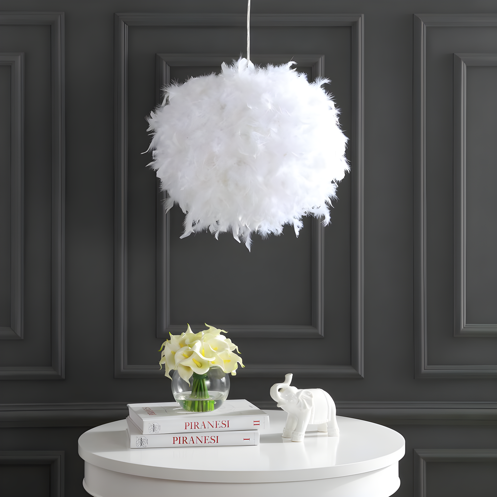 JONATHAN Y Stork 19" Feather Metal Adjustable LED Pendant, White