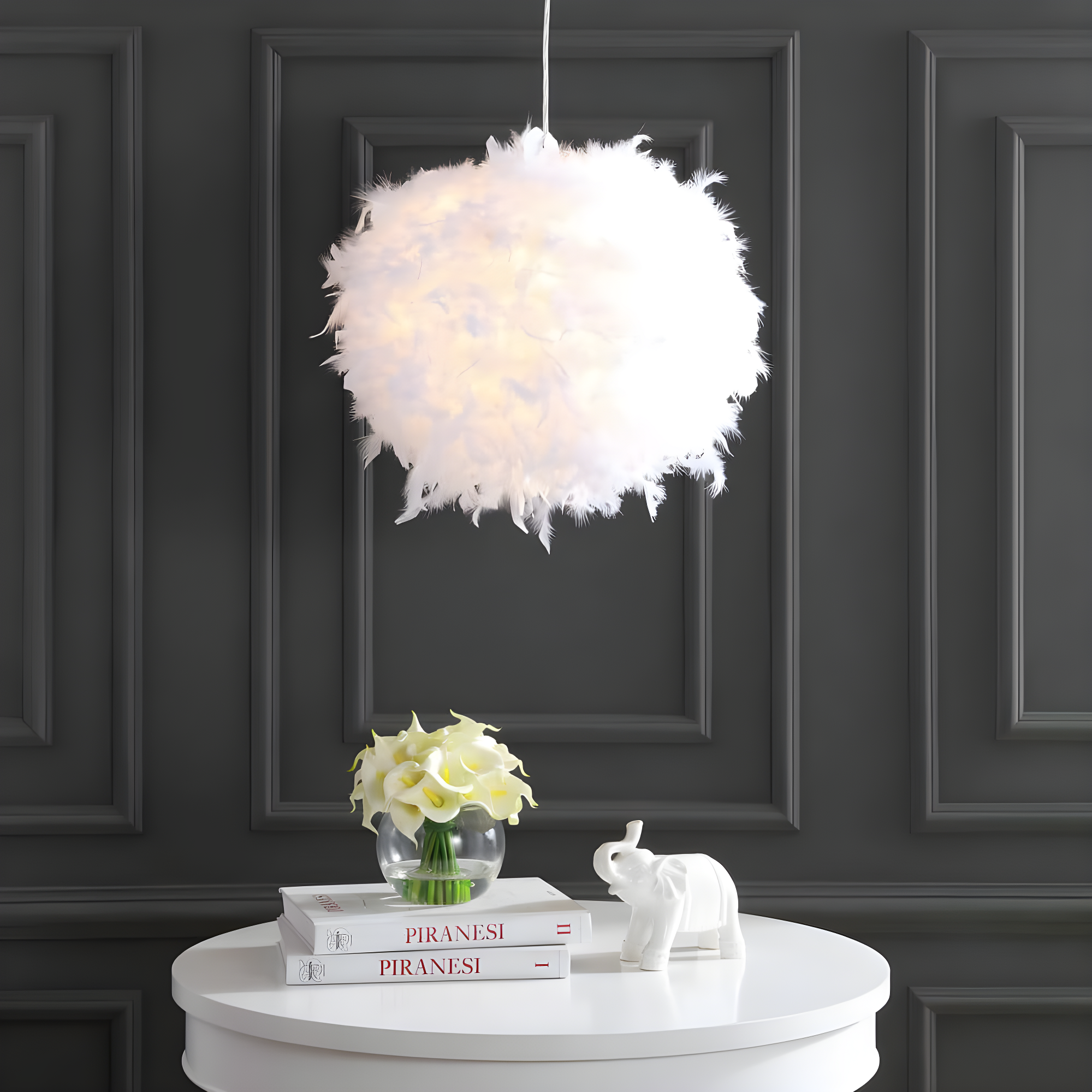 JONATHAN Y Stork 19" Feather Metal Adjustable LED Pendant, White