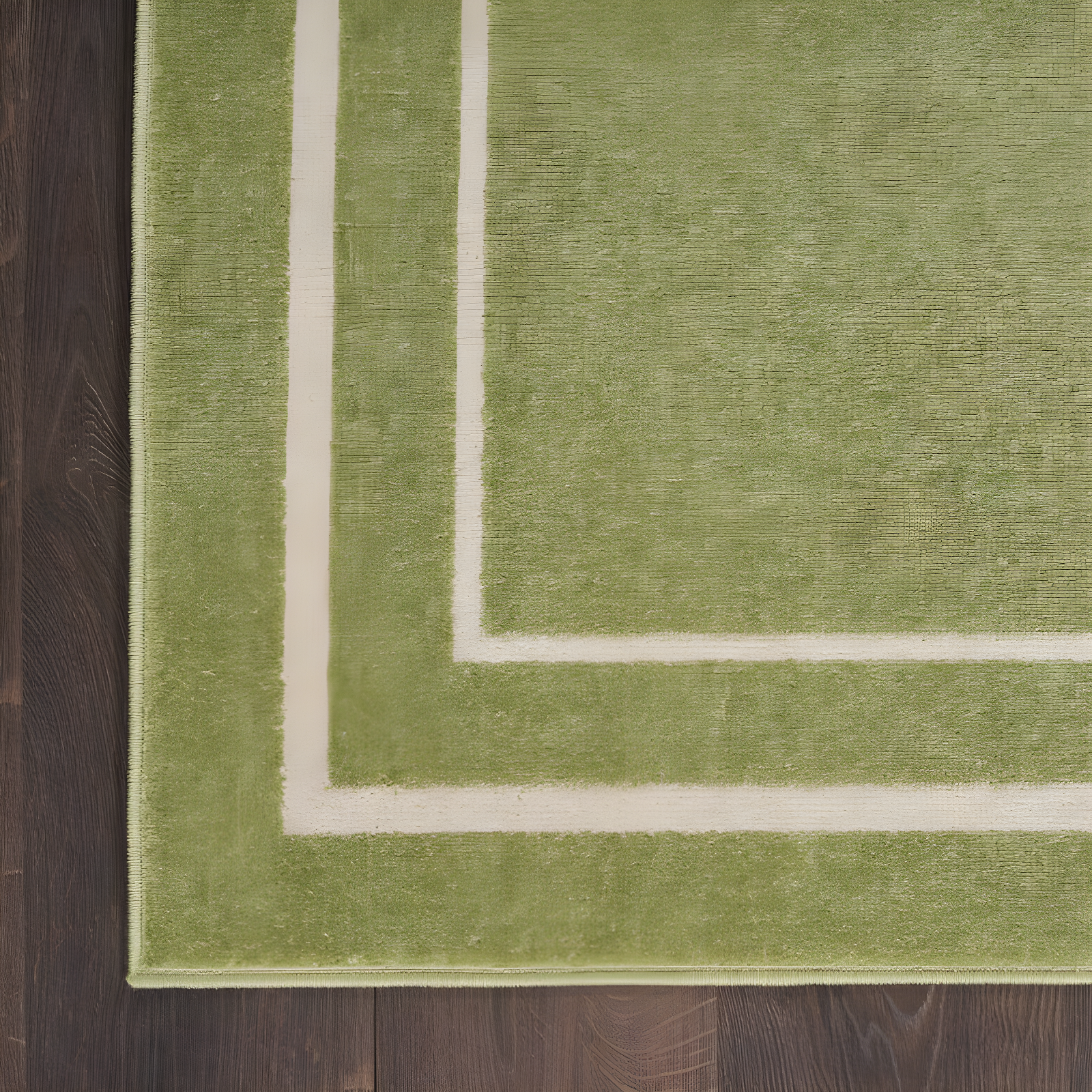 Nourison Essentials Solid Bordered Low Pile Indoor Outdoor Area Rug 4' x 6' Green Ivory