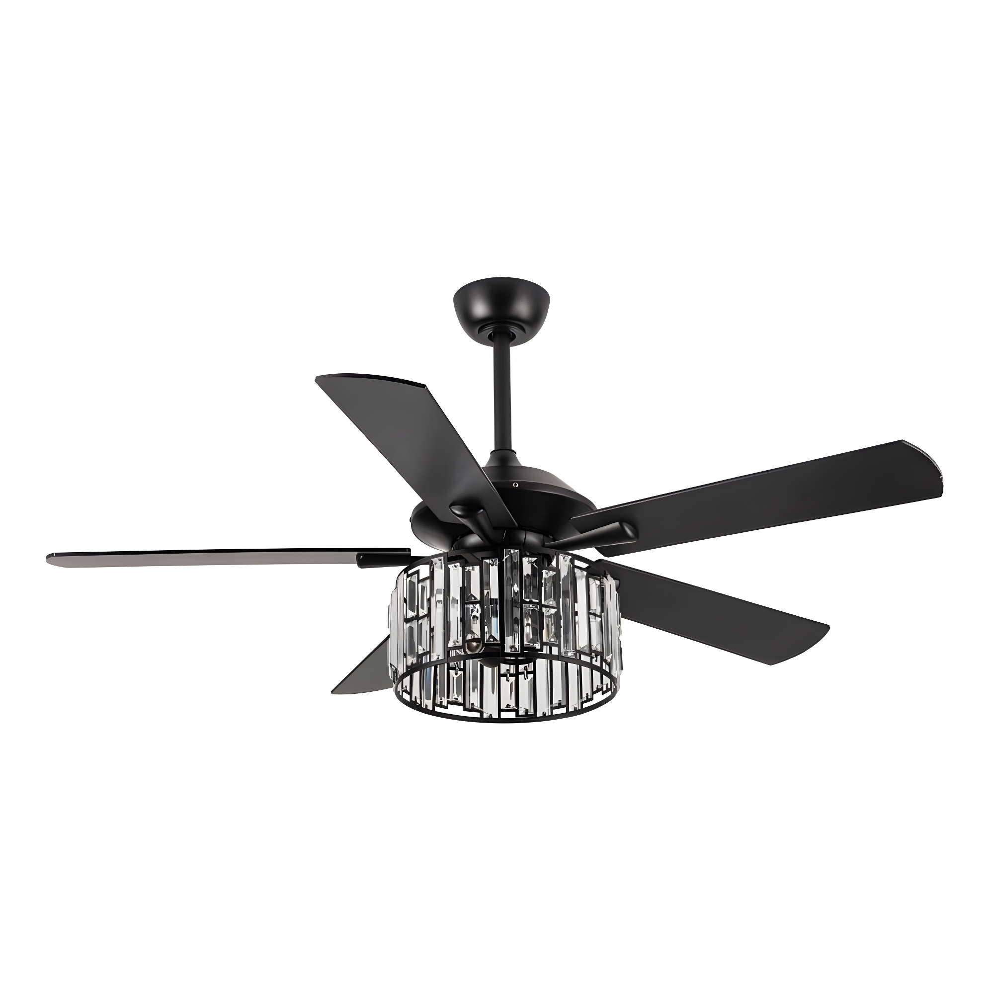 Parrot Uncle 52" Modern Black Crystal Ceiling Fan with Light and Remote