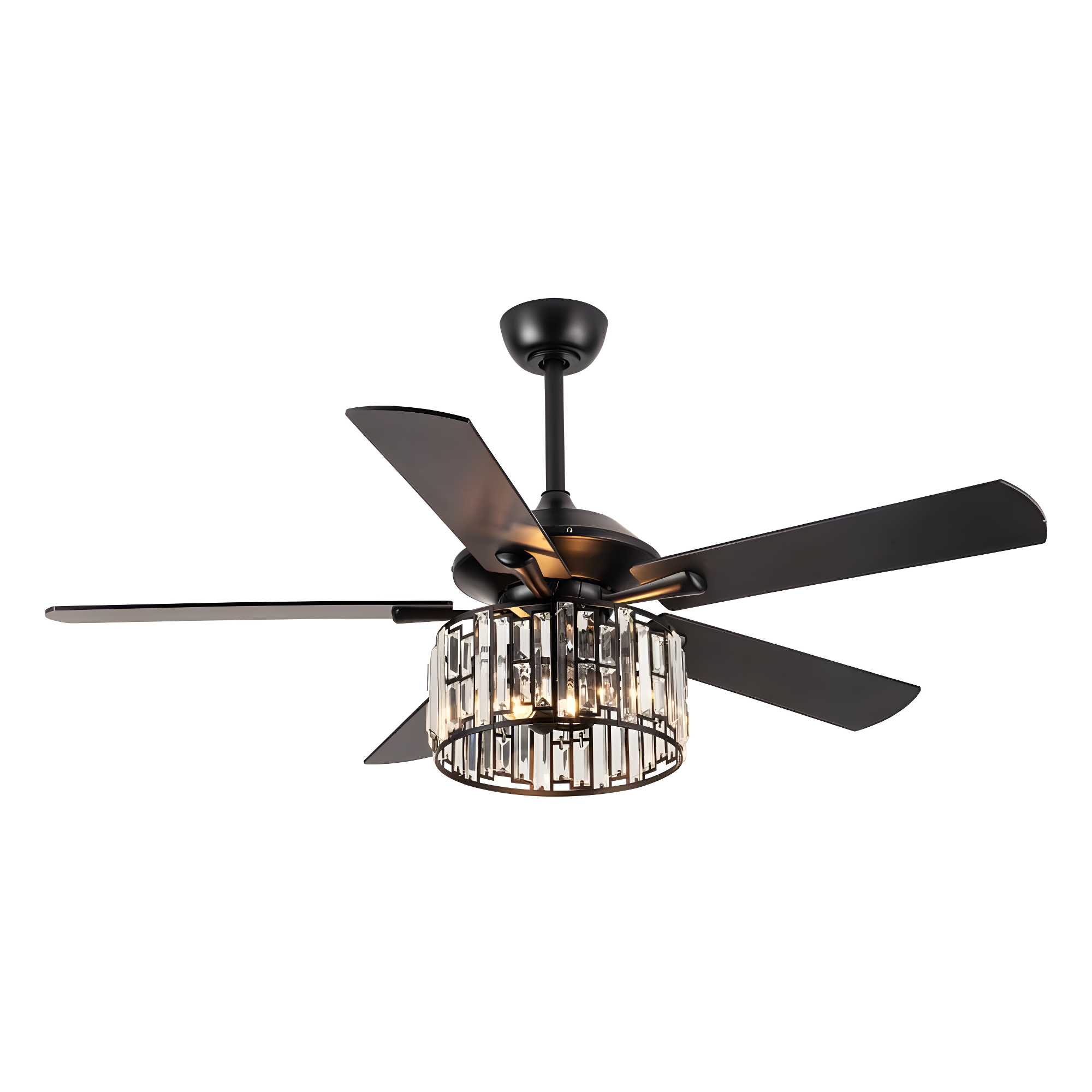 Parrot Uncle 52" Modern Black Crystal Ceiling Fan with Light and Remote