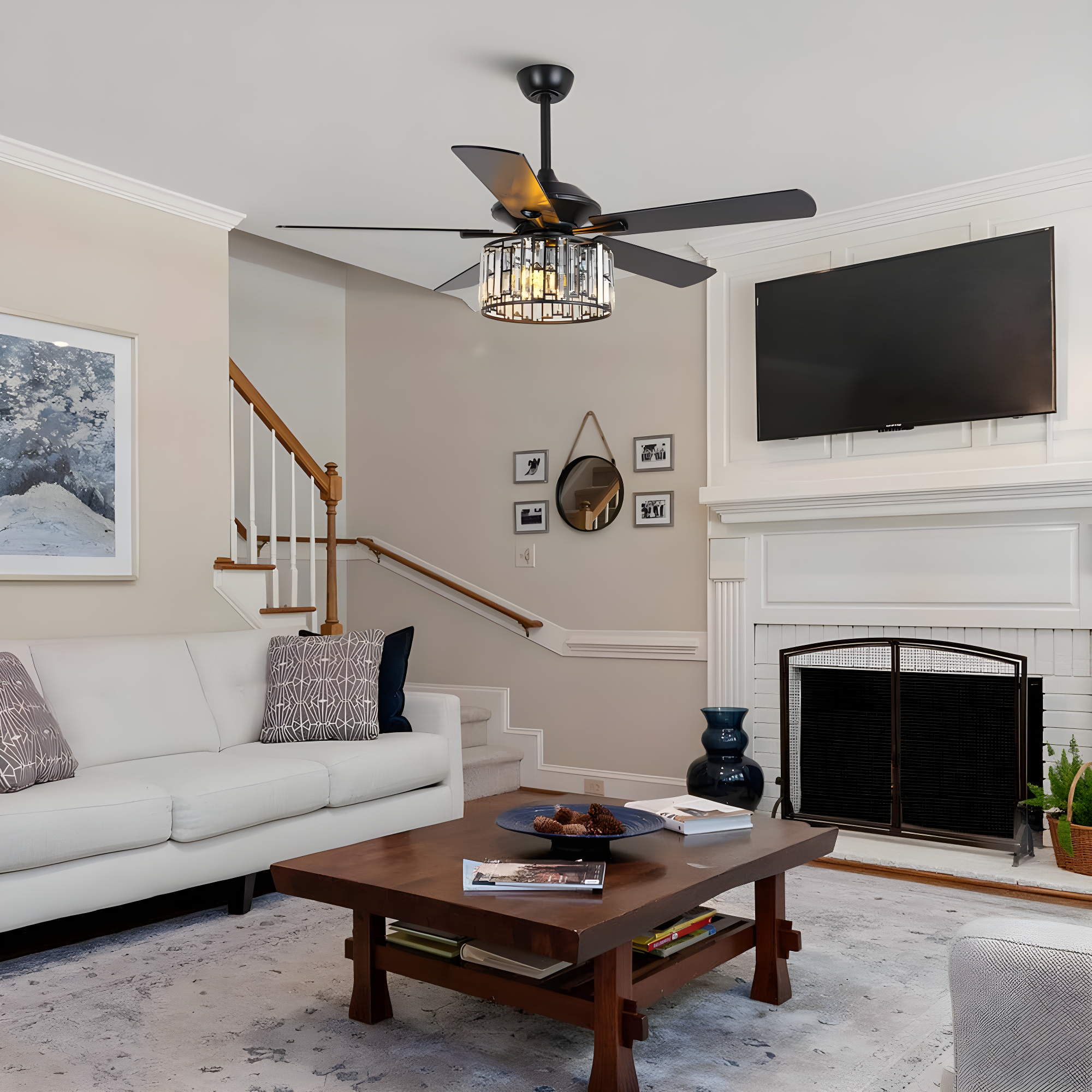 Parrot Uncle 52" Modern Black Crystal Ceiling Fan with Light and Remote