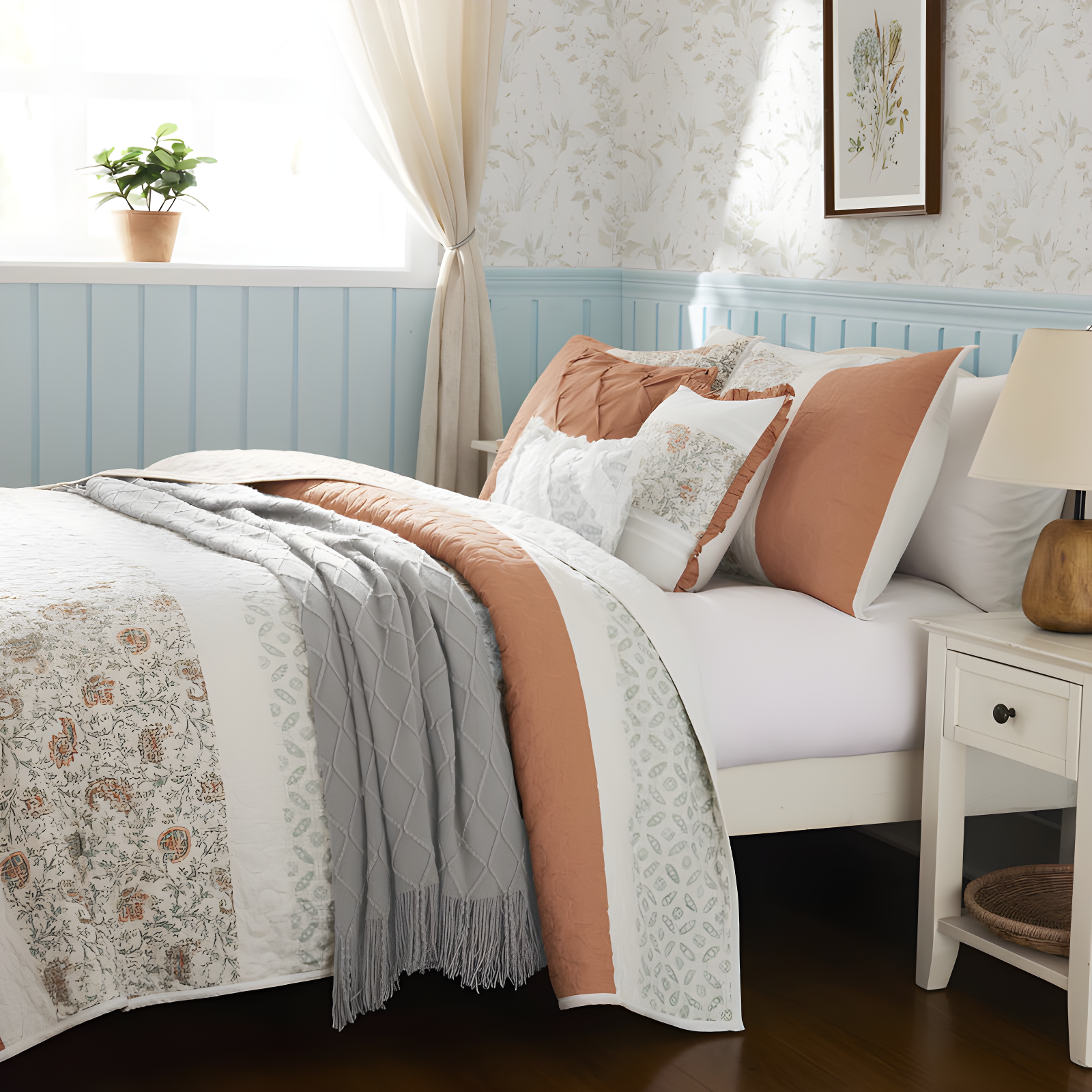 Madison Park Dawn 6 Piece Cotton Percale Quilt Set with Throw Pillows