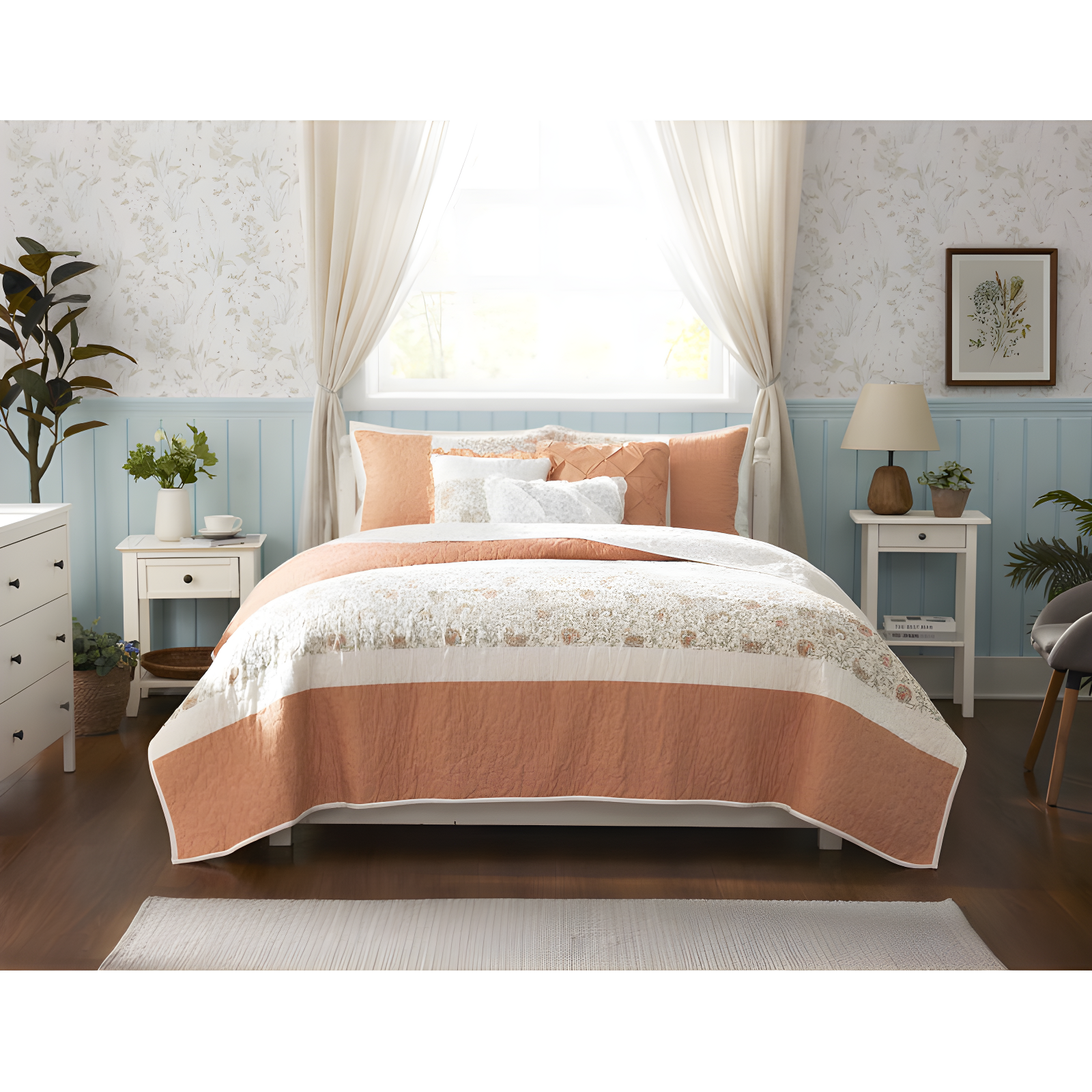 Madison Park Dawn 6 Piece Cotton Percale Quilt Set with Throw Pillows