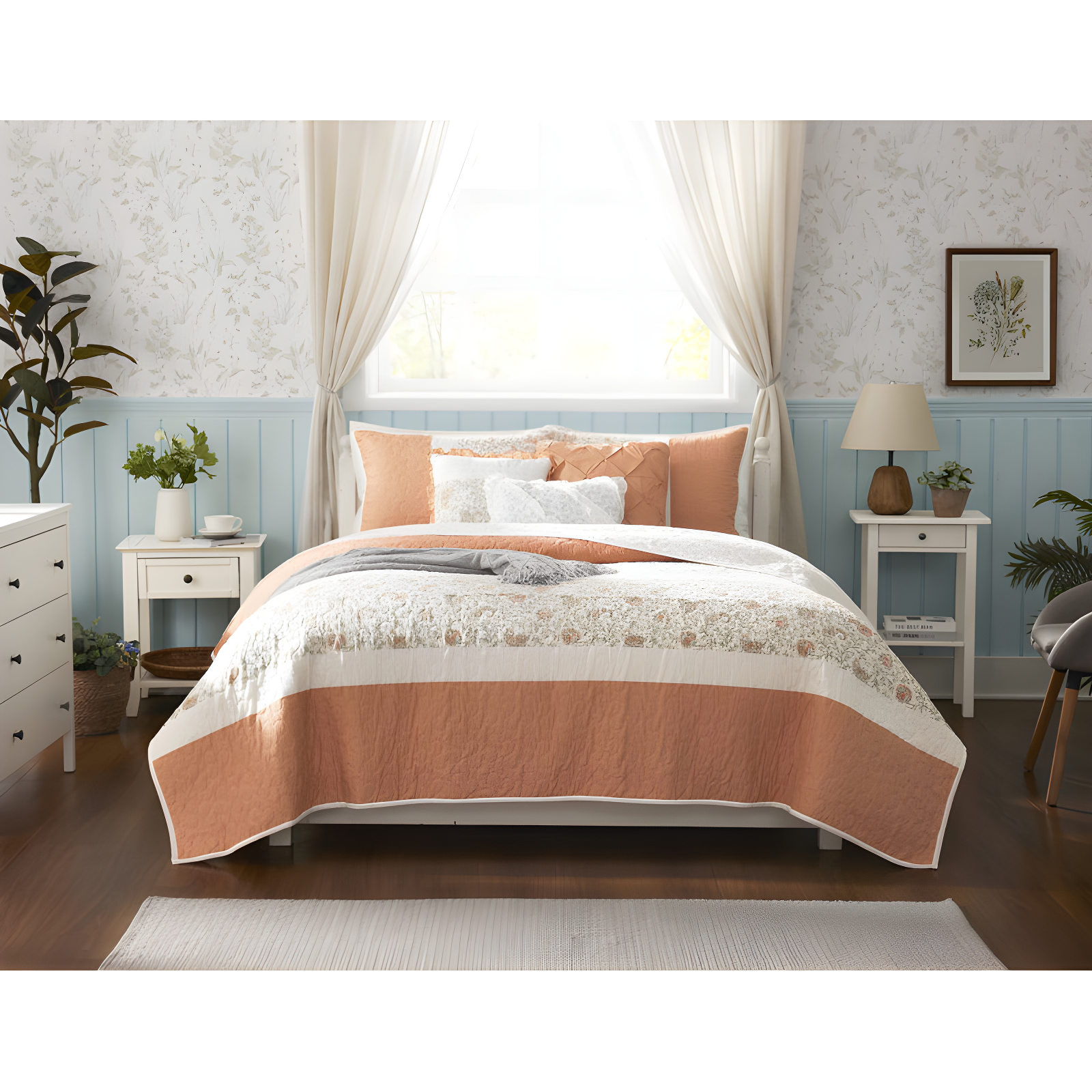 Madison Park Dawn 6 Piece Cotton Percale Quilt Set with Throw Pillows