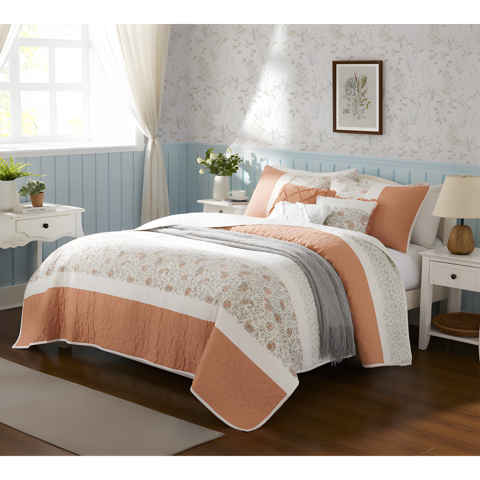 Madison Park Dawn 6 Piece Cotton Percale Quilt Set with Throw Pillows