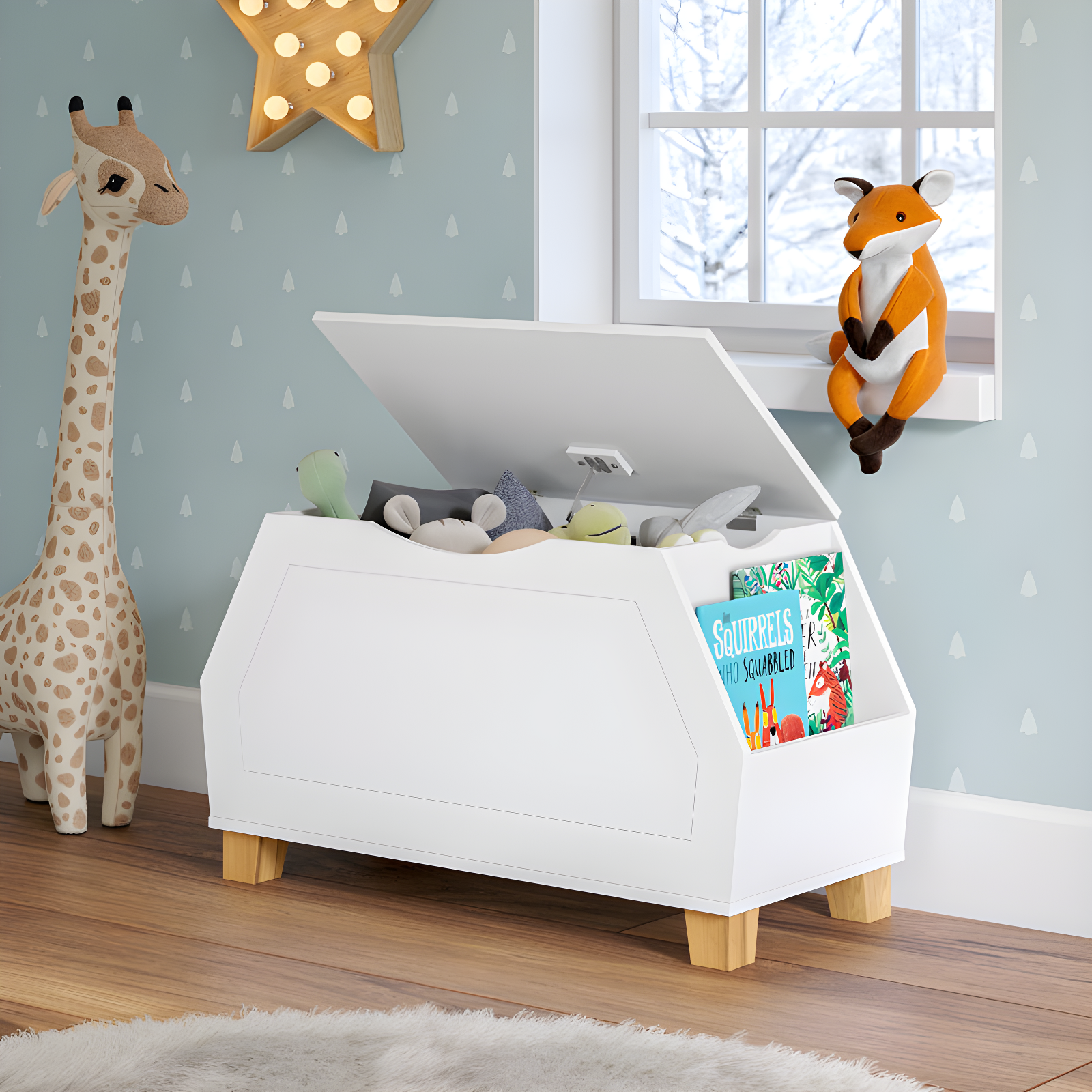 RiverRidge Home RiverRidge Kids Playroom Catch-All Game and Toy Storage Organizer Box with Side Bookshelves
