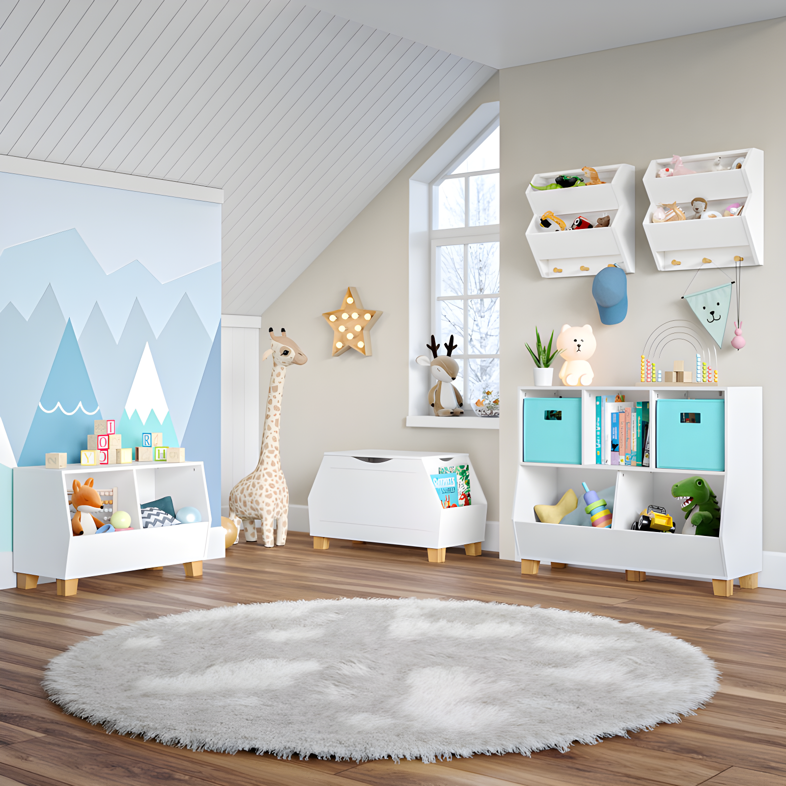 RiverRidge Home RiverRidge Kids Playroom Catch-All Game and Toy Storage Organizer Box with Side Bookshelves