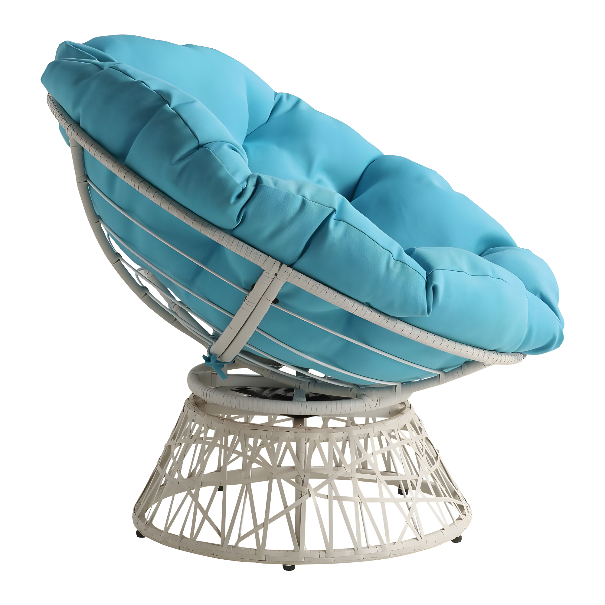 Office Star Products Papasan Chair with Round Pillow Cushion and Cream Wicker Weave Light Blue